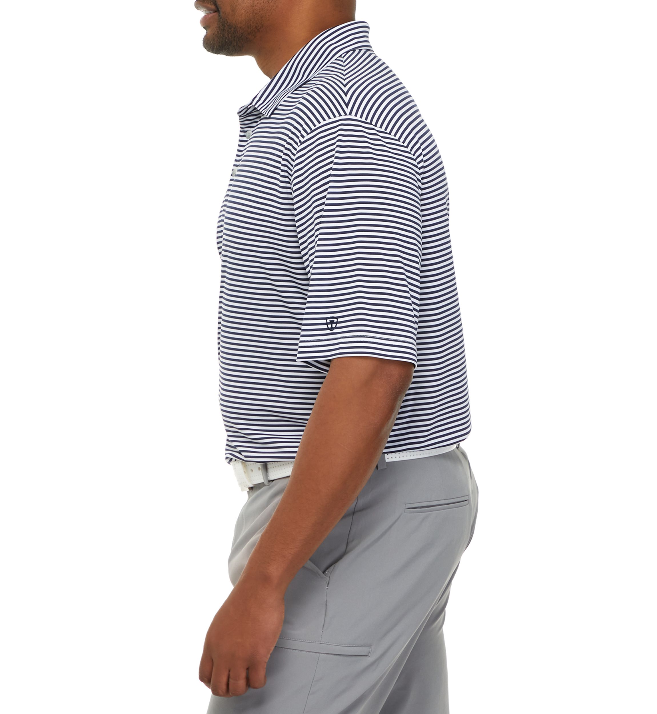 Big & Tall Short Sleeve 2-Color Yarn Dye Stripe Polo Shirt with Self Collar