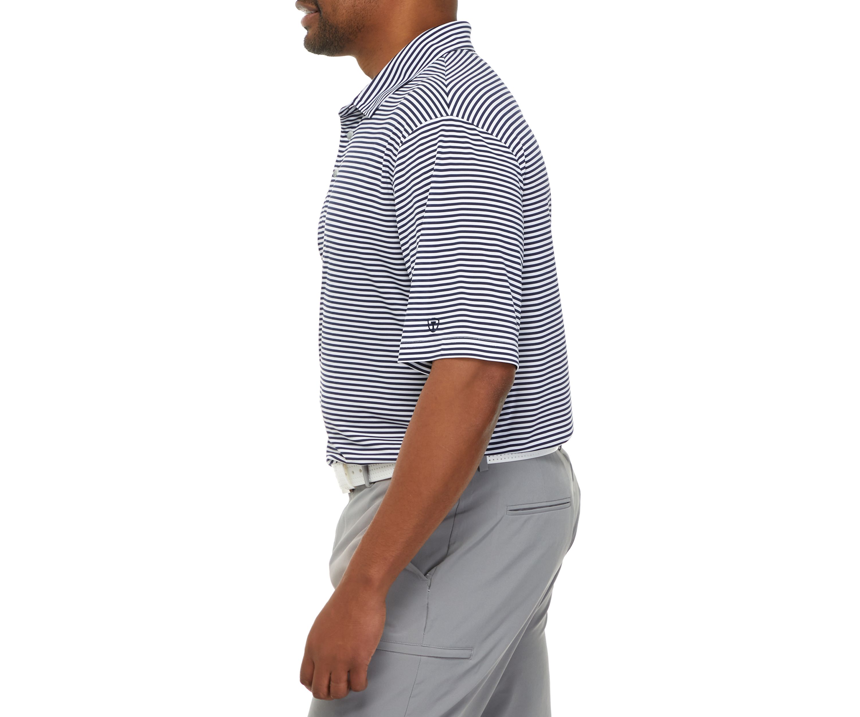 Big & Tall Short Sleeve 2-Color Yarn Dye Stripe Polo Shirt with Self Collar