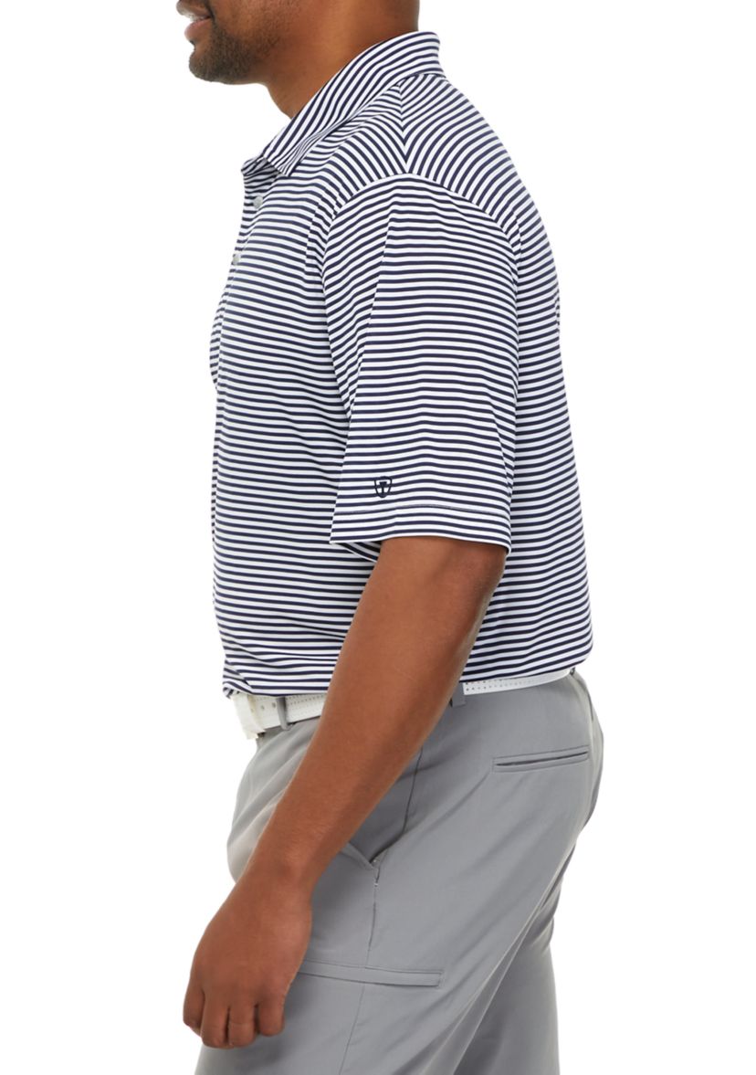Big & Tall Short Sleeve 2-Color Yarn Dye Stripe Polo Shirt with Self Collar
