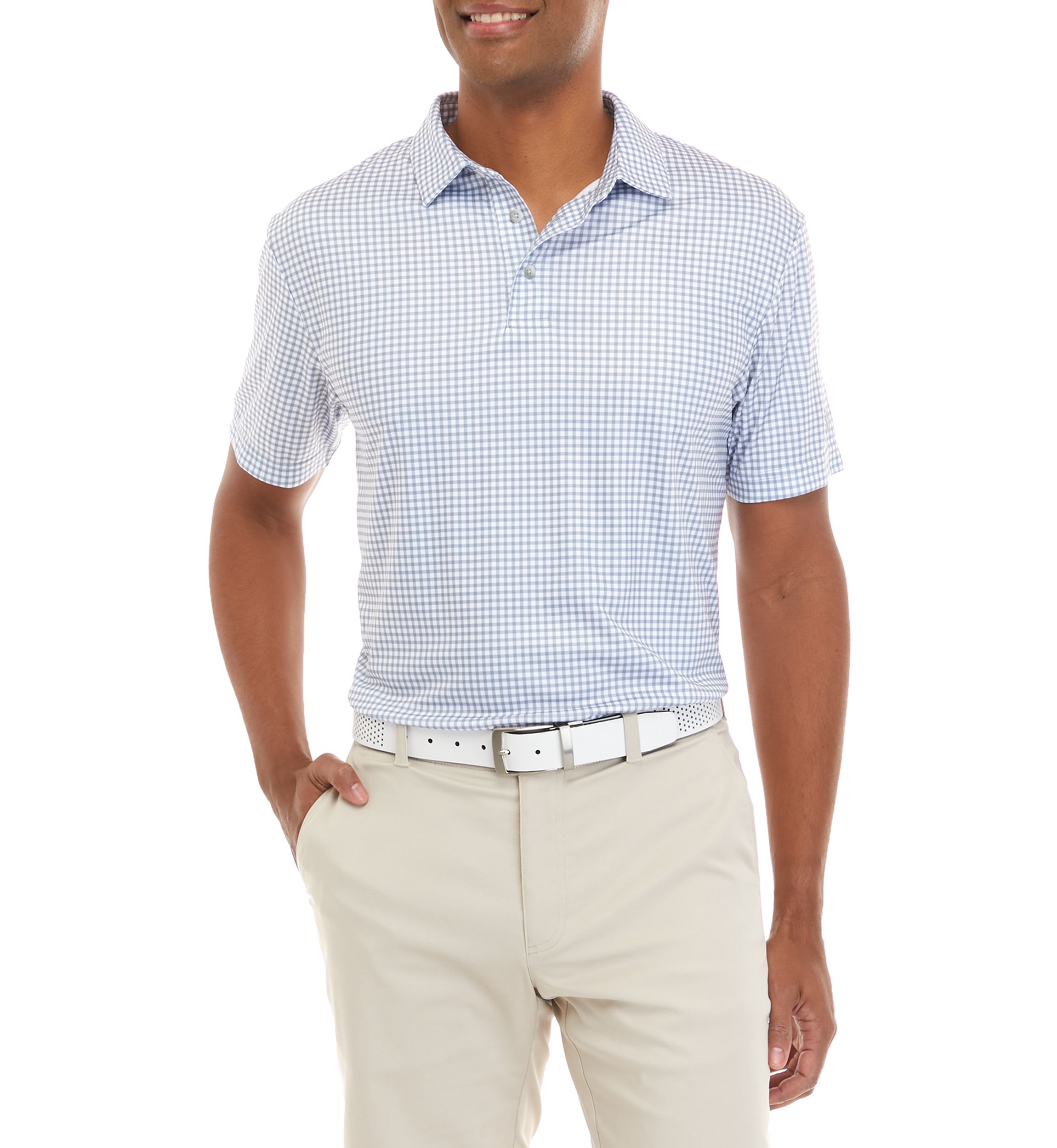 Mens Short Sleeve Gingham Print Polo Shirt