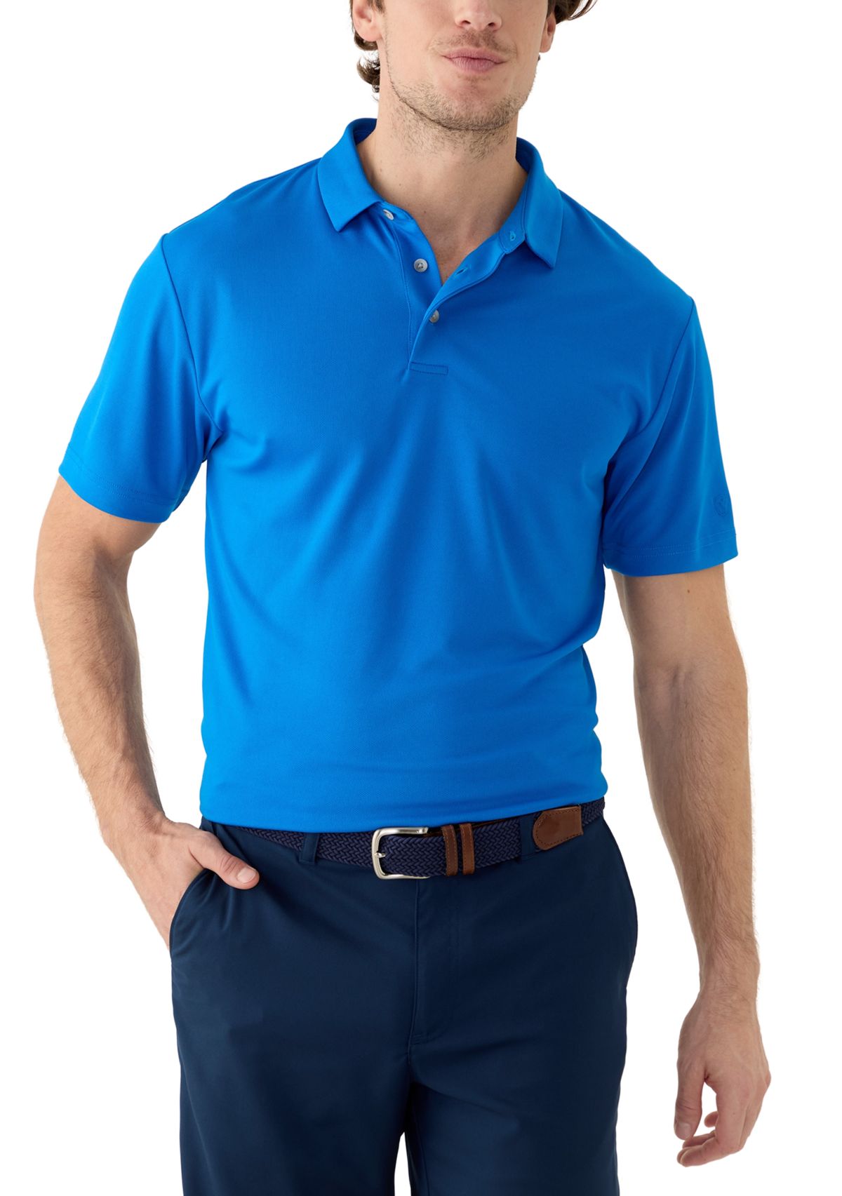 Mens Short Sleeve Performance Micro Mesh Textured Polo Shirt
