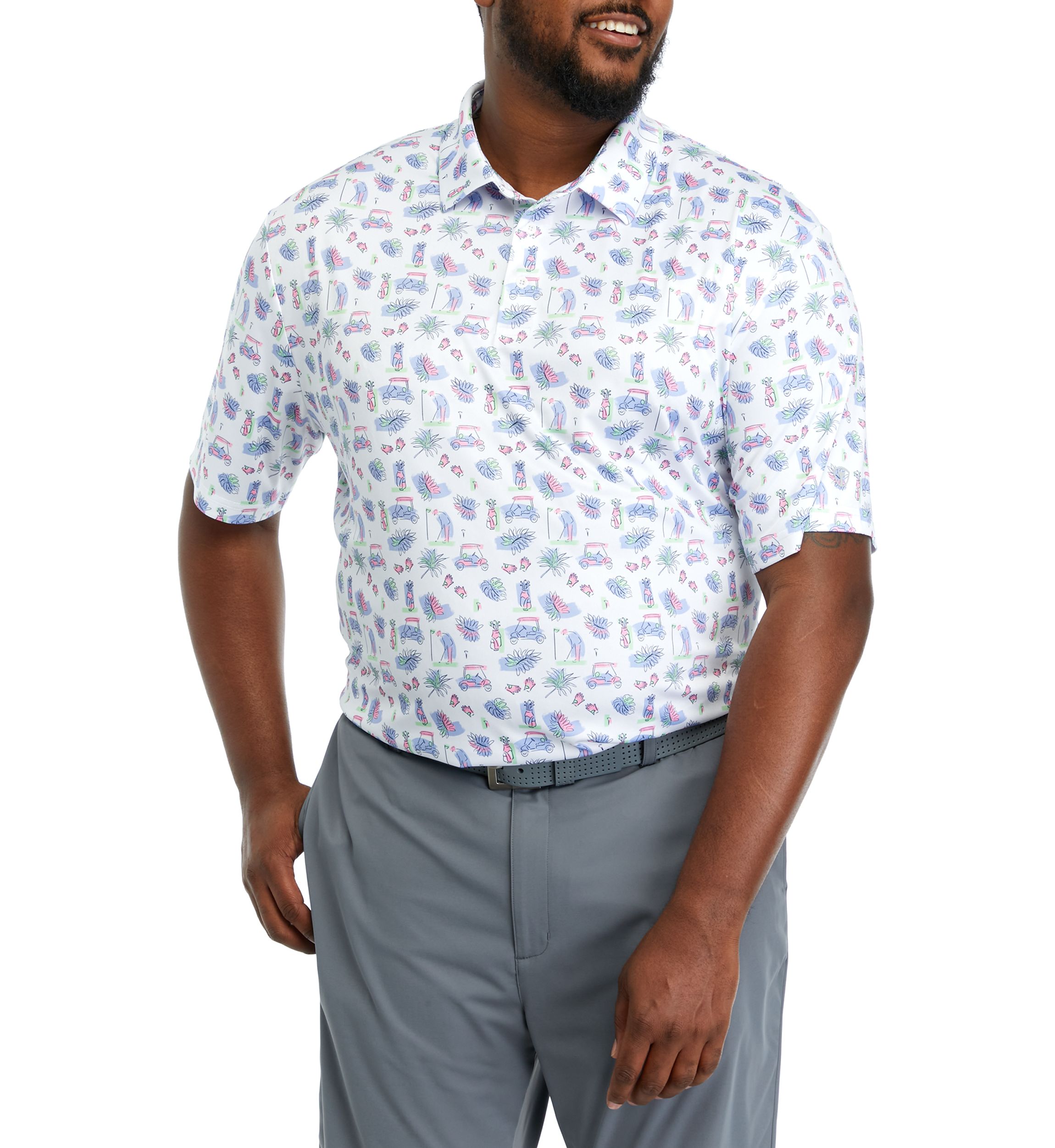 Big & Tall Short Sleeve Golf Conversational Print Polo Shirt