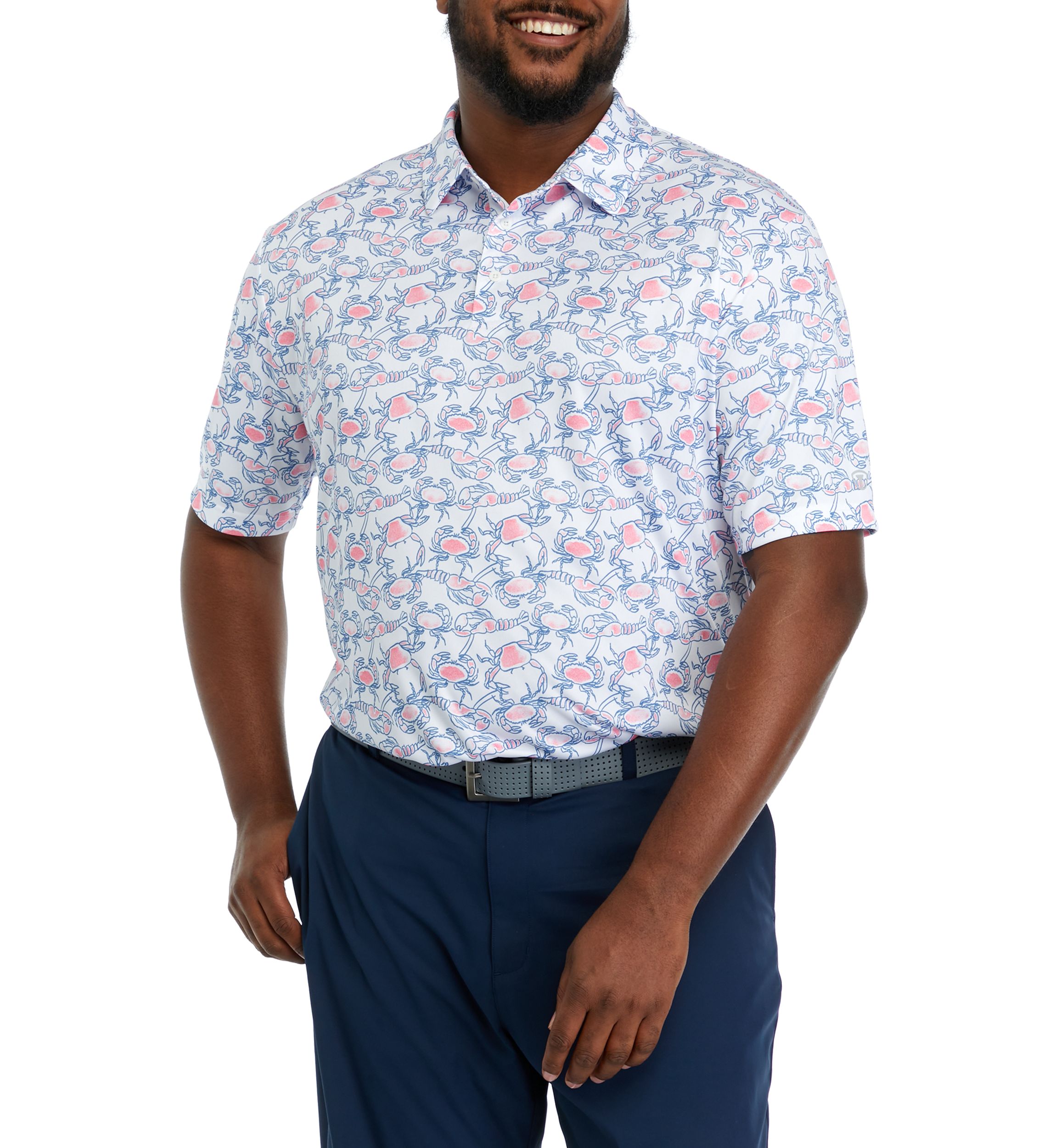Big & Tall Short Sleeve Crab and Lobster Print Polo Shirt