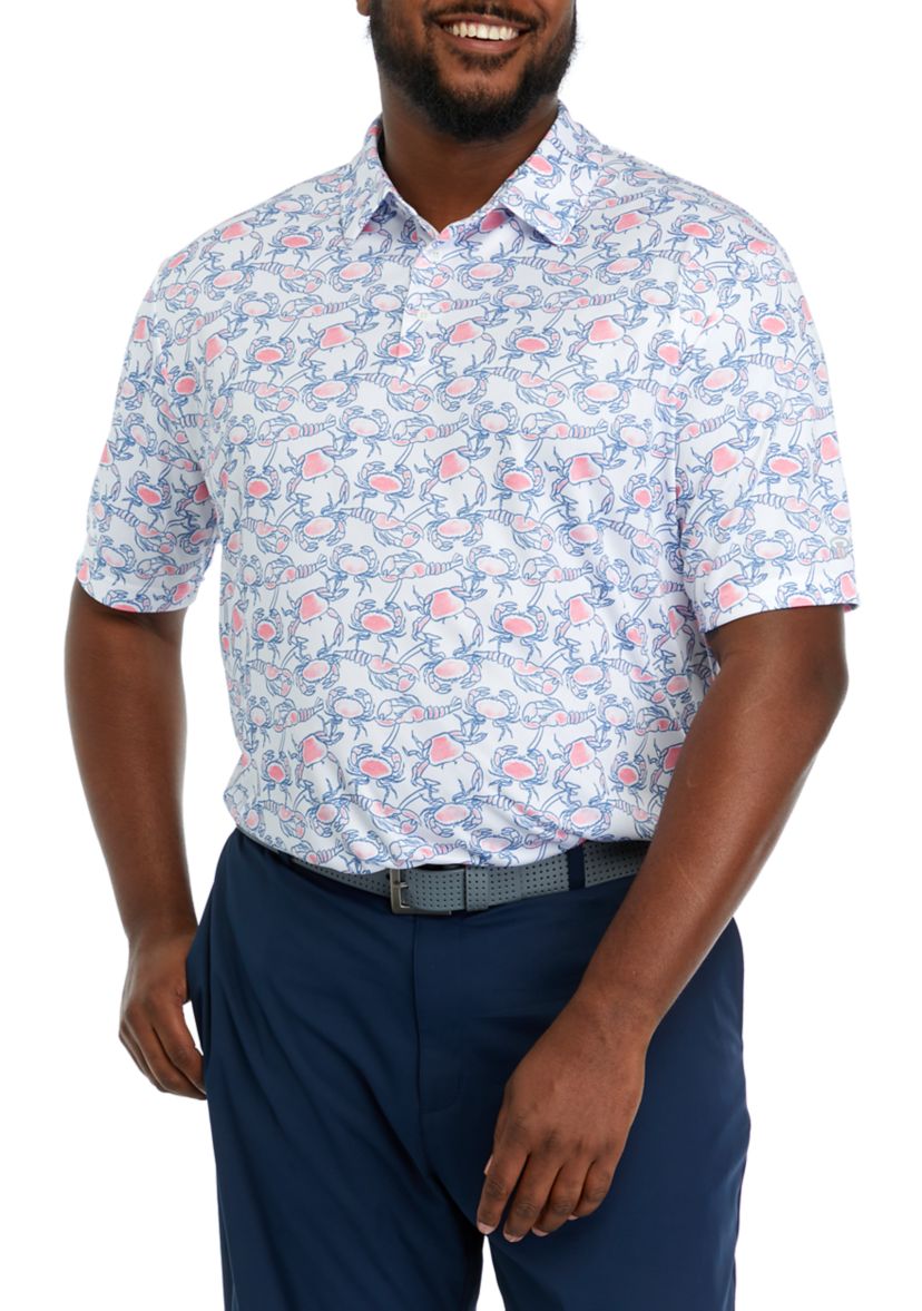 Big & Tall Short Sleeve Crab and Lobster Print Polo Shirt