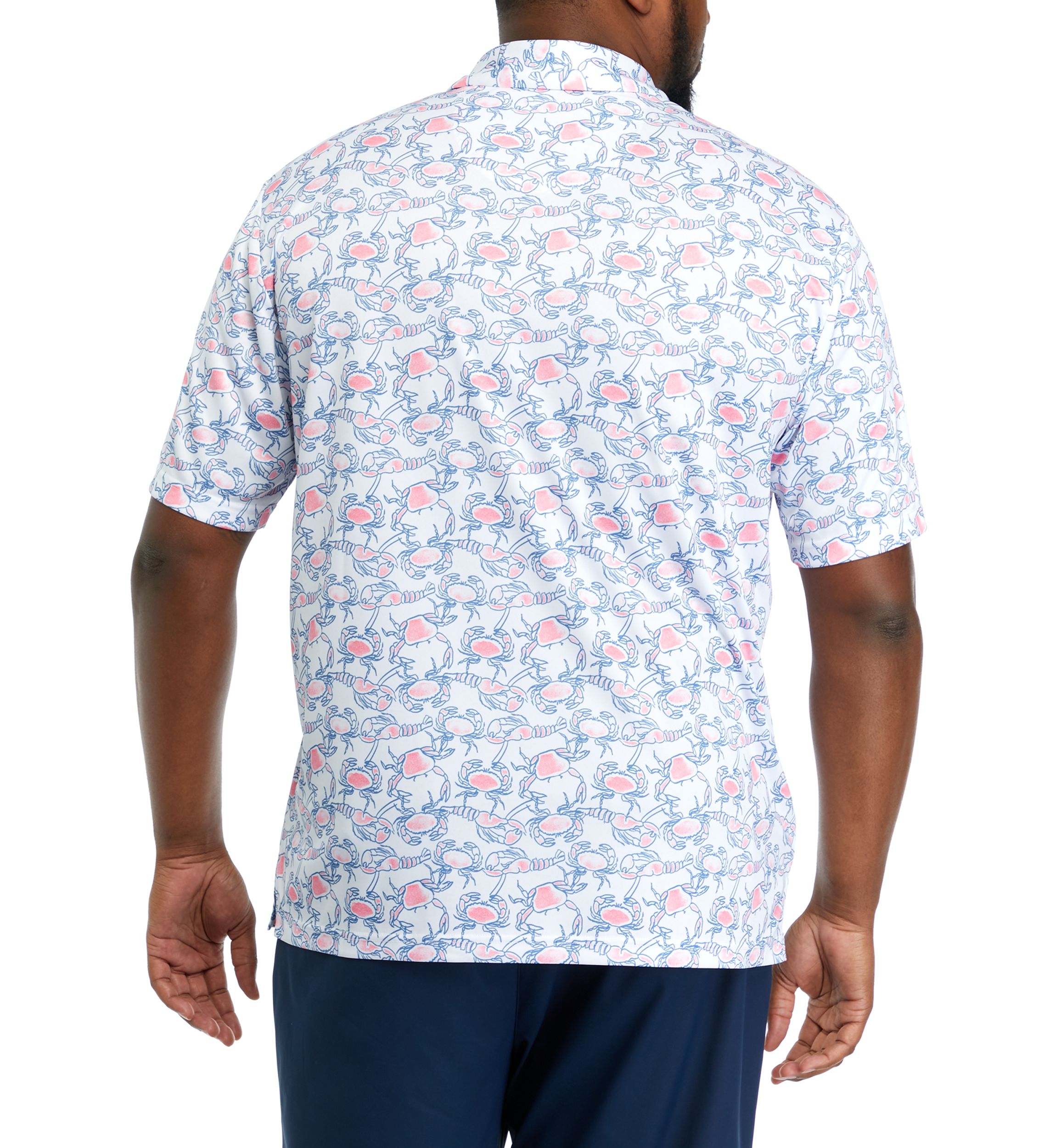 Big & Tall Short Sleeve Crab and Lobster Print Polo Shirt