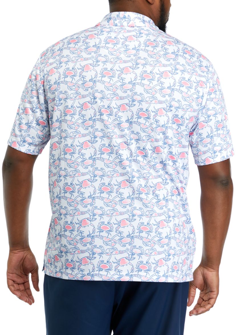 Big & Tall Short Sleeve Crab and Lobster Print Polo Shirt
