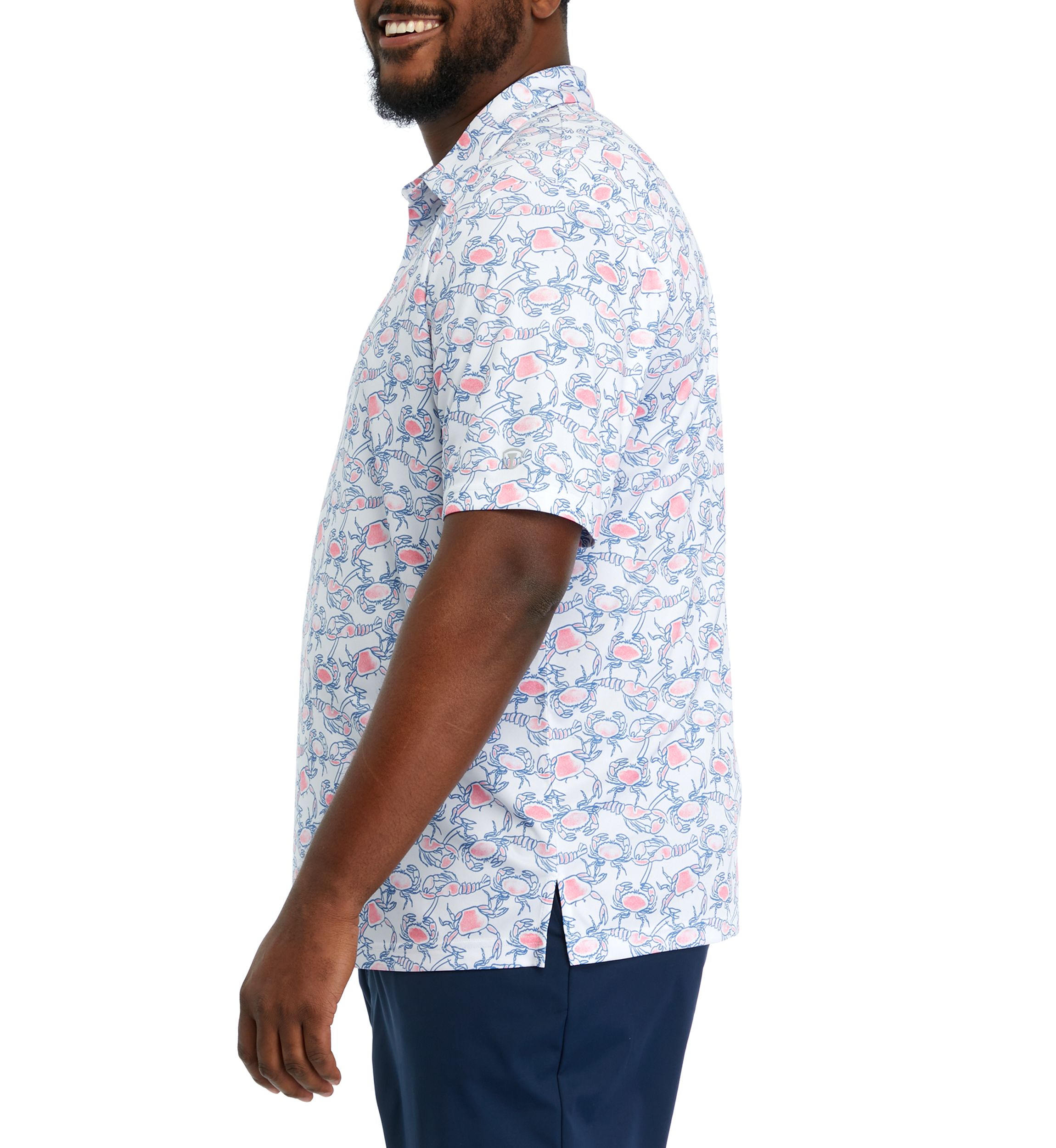 Big & Tall Short Sleeve Crab and Lobster Print Polo Shirt