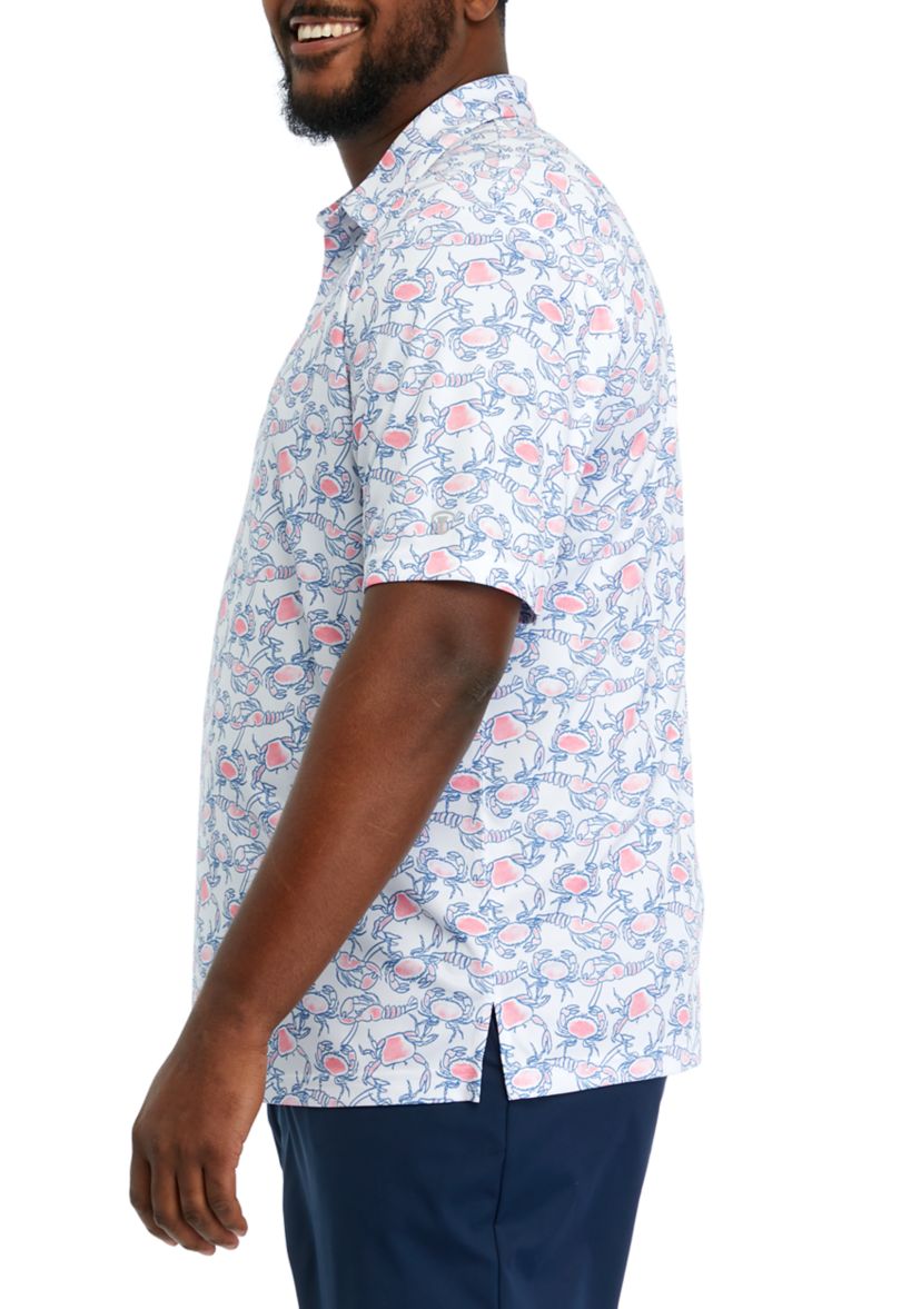 Big & Tall Short Sleeve Crab and Lobster Print Polo Shirt