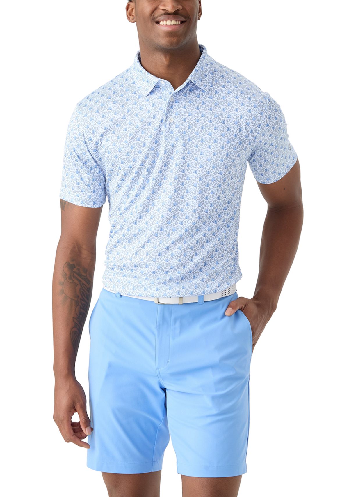 Mens Short Sleeve Angler Fish Print Polo Shirt