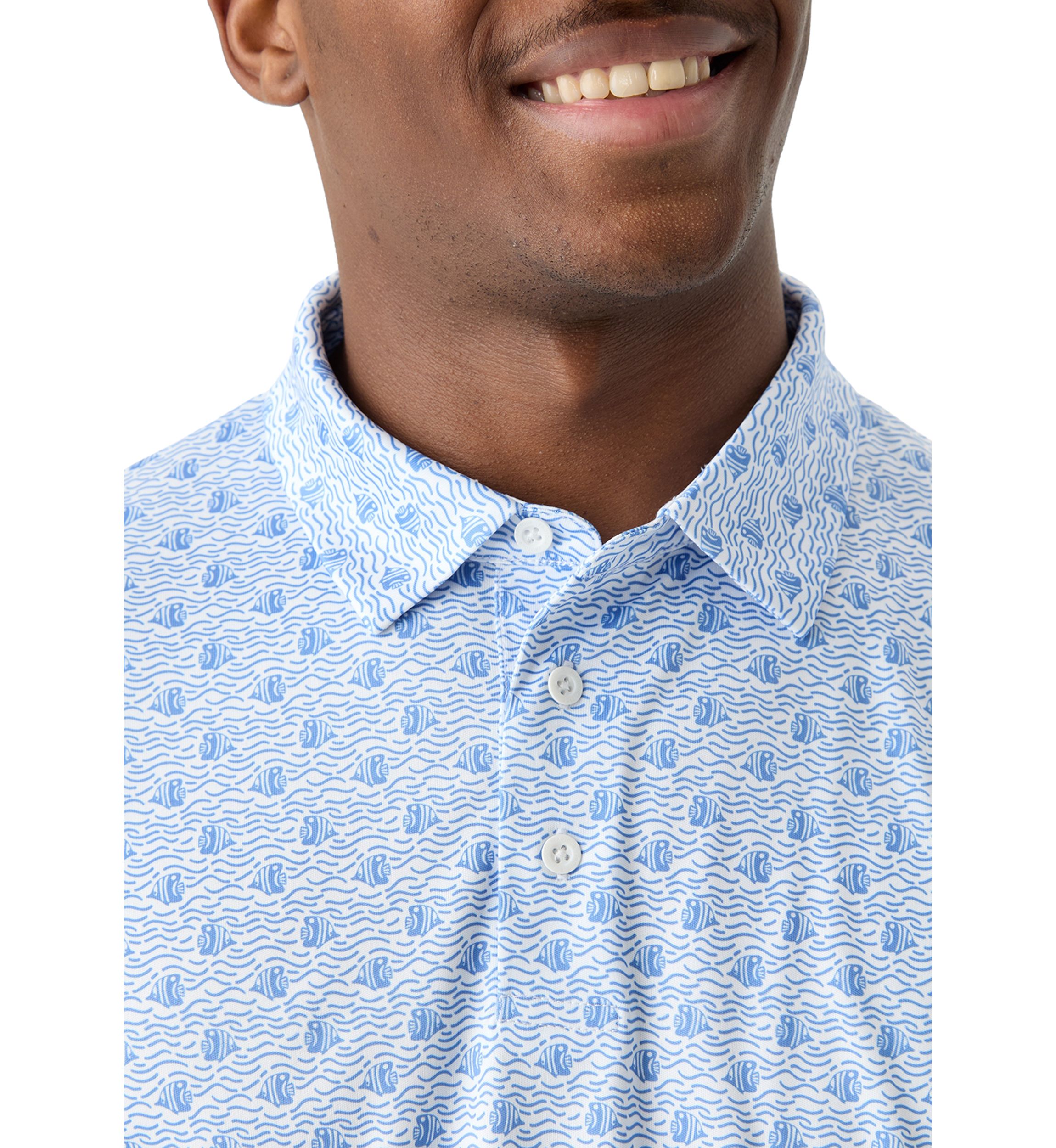 Mens Short Sleeve Angler Fish Print Polo Shirt