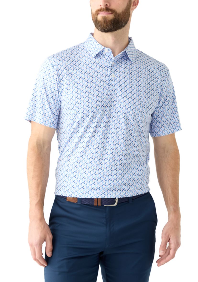 Mens Short Sleeve Party Whale Printed Polo Shirt