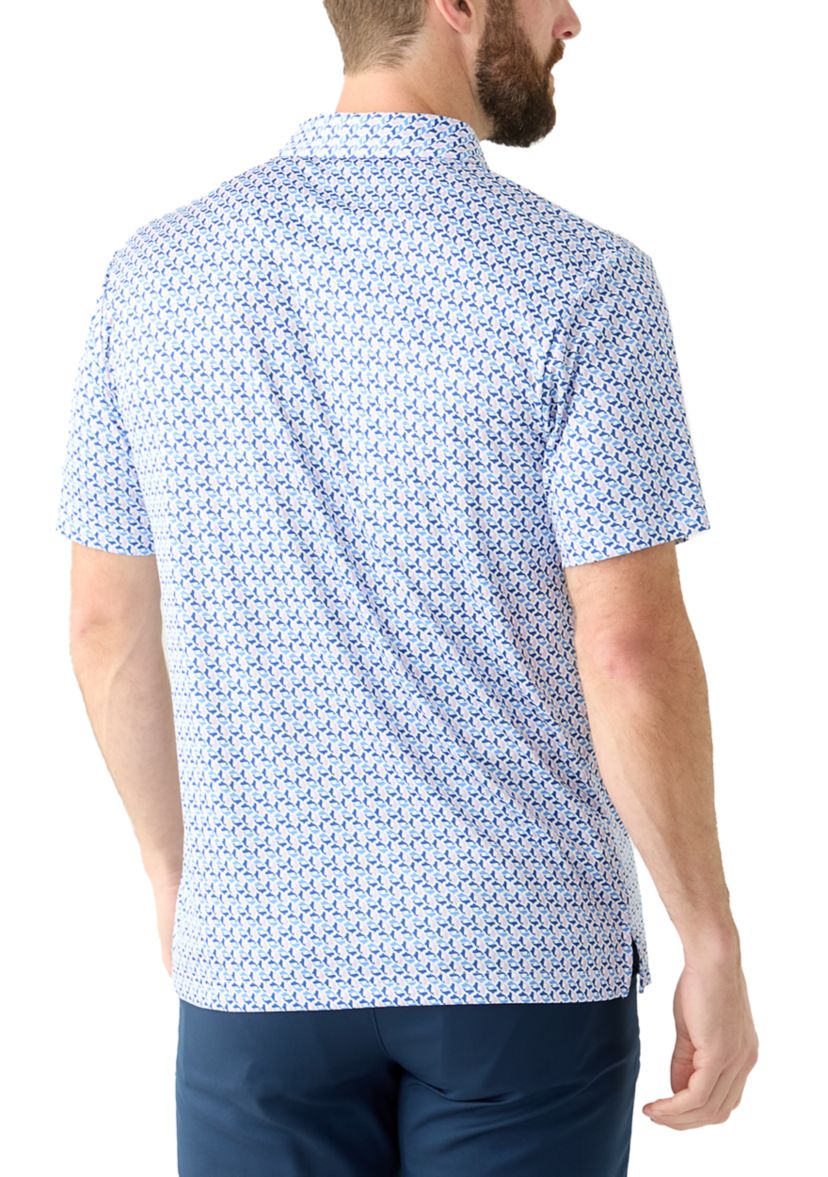 Mens Short Sleeve Party Whale Printed Polo Shirt
