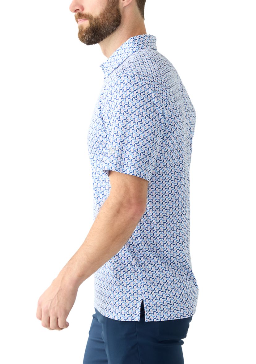 Mens Short Sleeve Party Whale Printed Polo Shirt