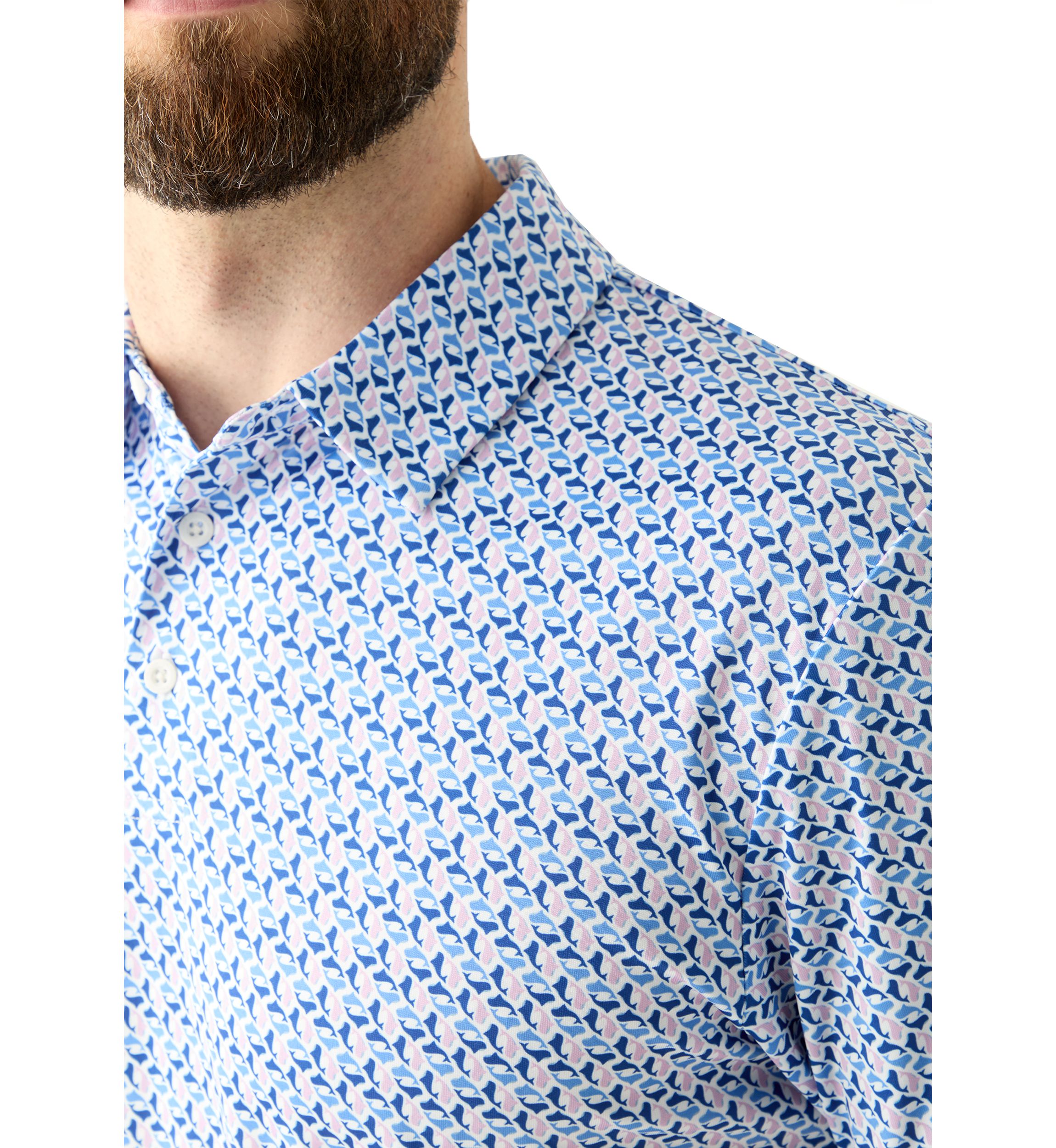 Mens Short Sleeve Party Whale Printed Polo Shirt
