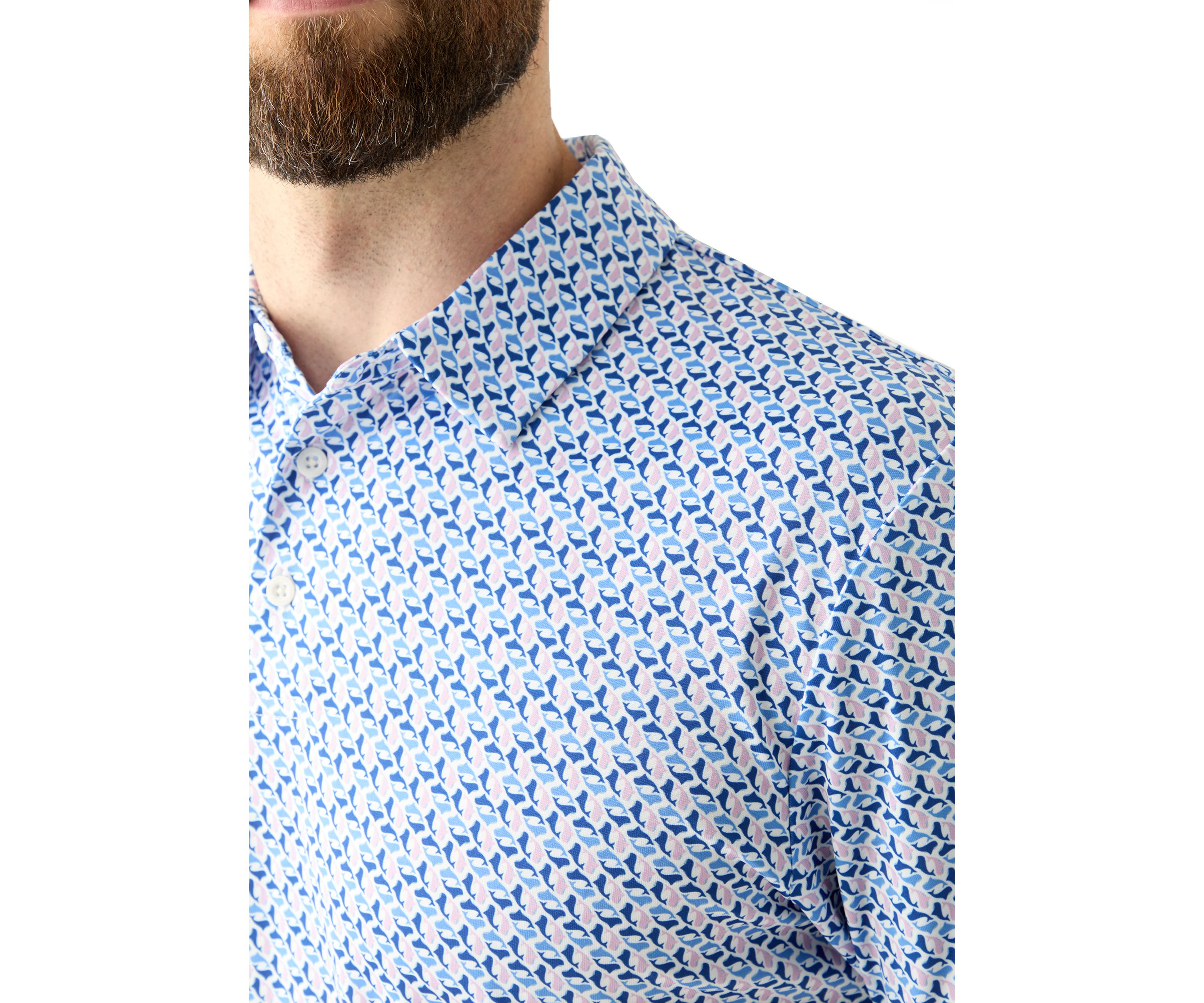 Mens Short Sleeve Party Whale Printed Polo Shirt