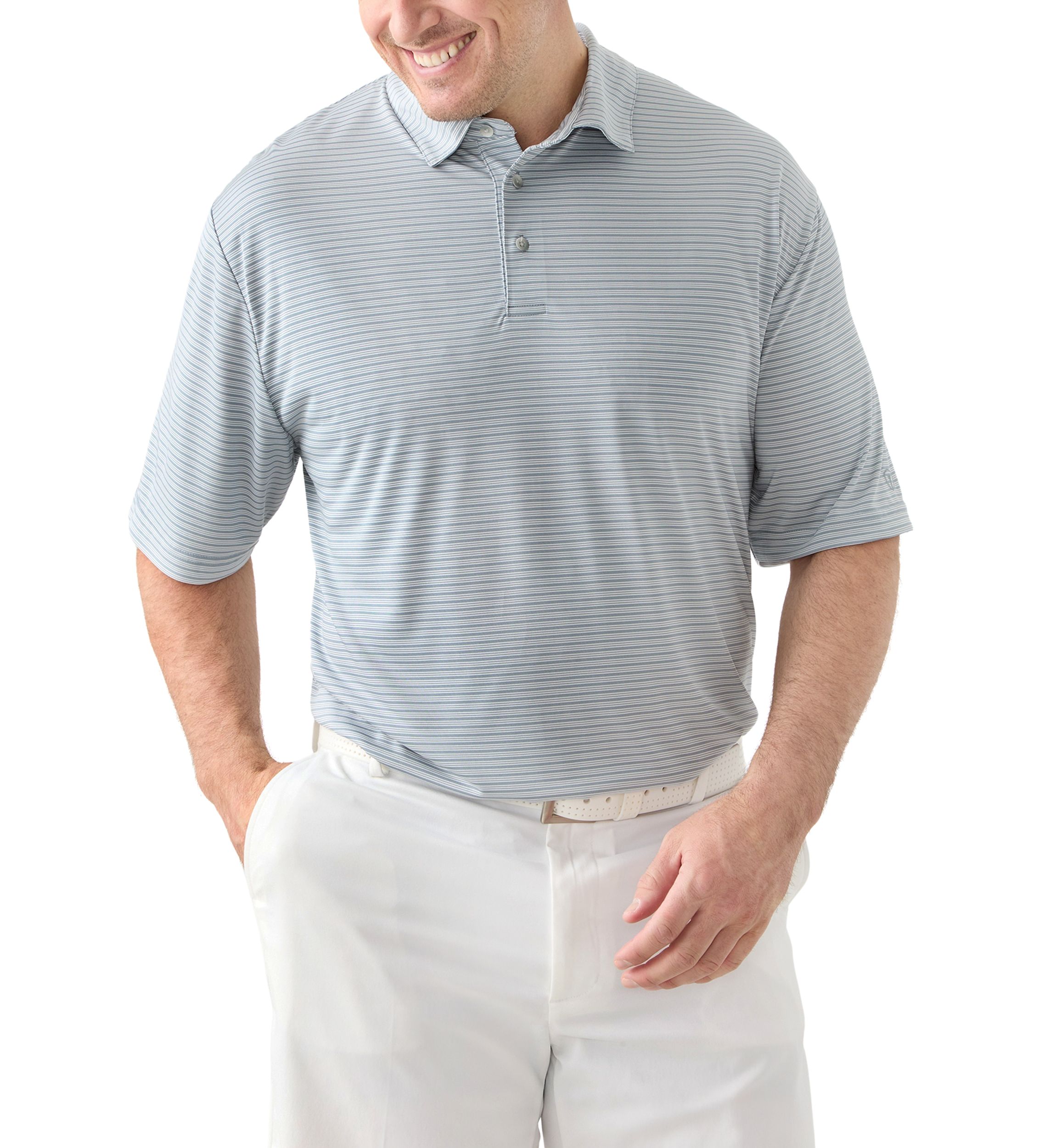 Big & Tall Short Sleeve Striped Polo Shirt with Self Collar 