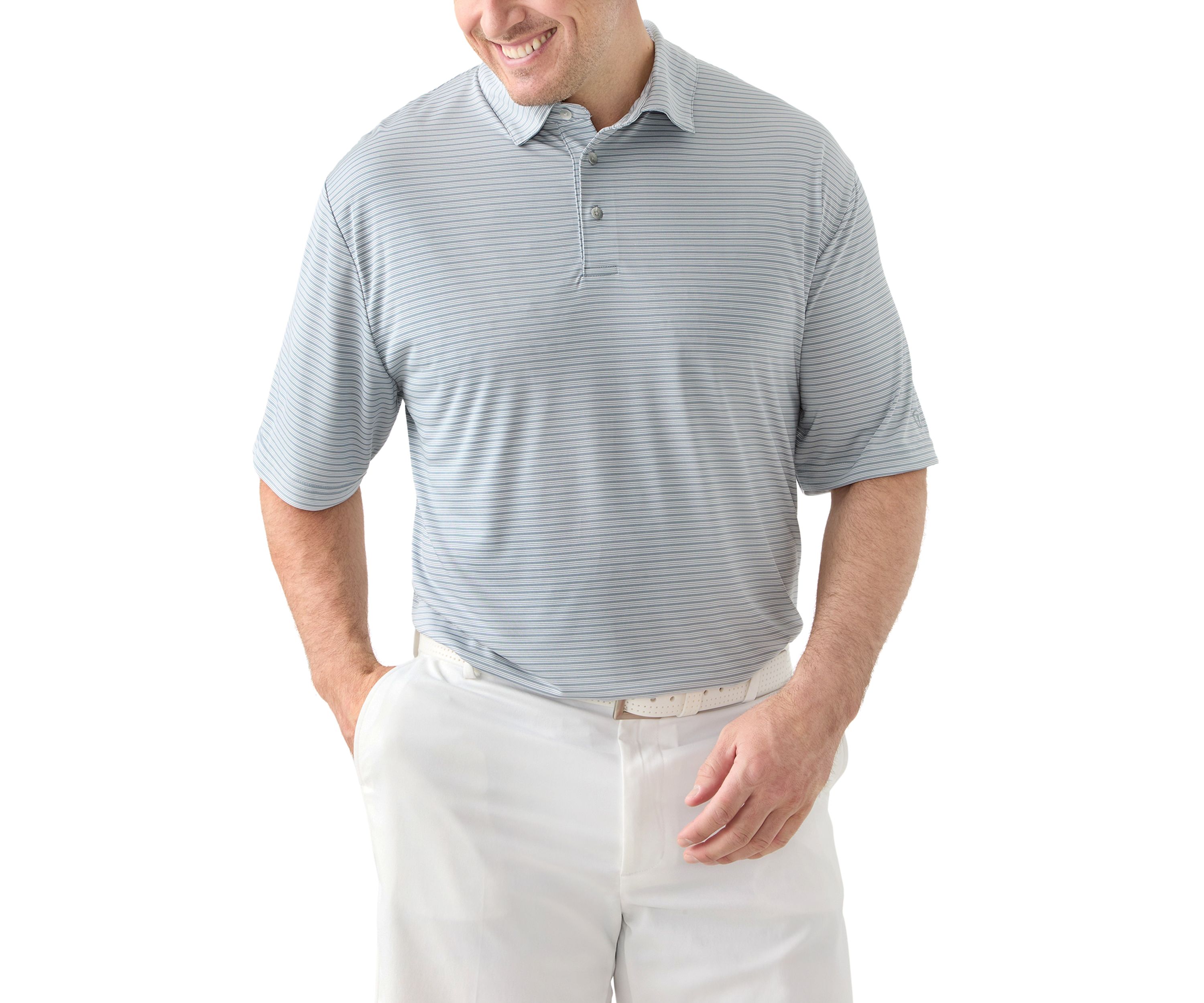 Big & Tall Short Sleeve Striped Polo Shirt with Self Collar 
