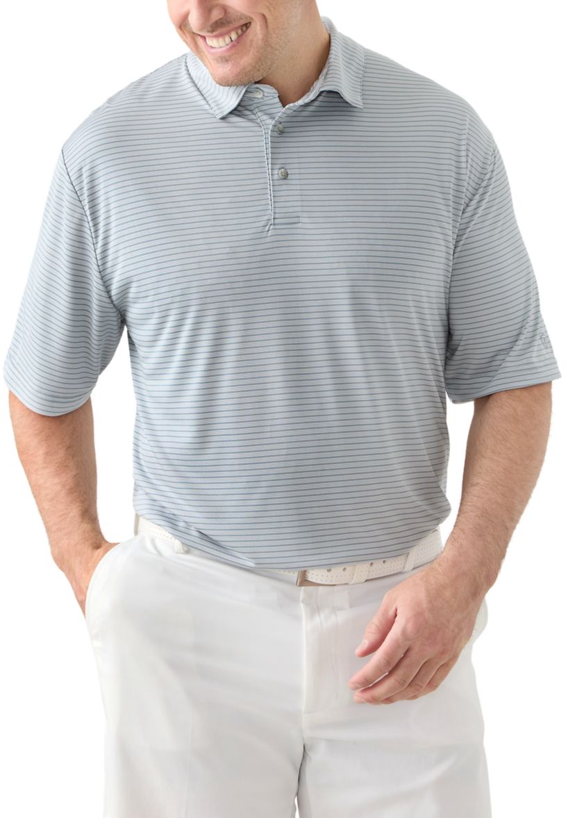 Big & Tall Short Sleeve Striped Polo Shirt with Self Collar 