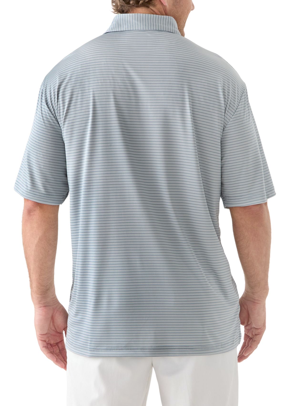 Big & Tall Short Sleeve Striped Polo Shirt with Self Collar 