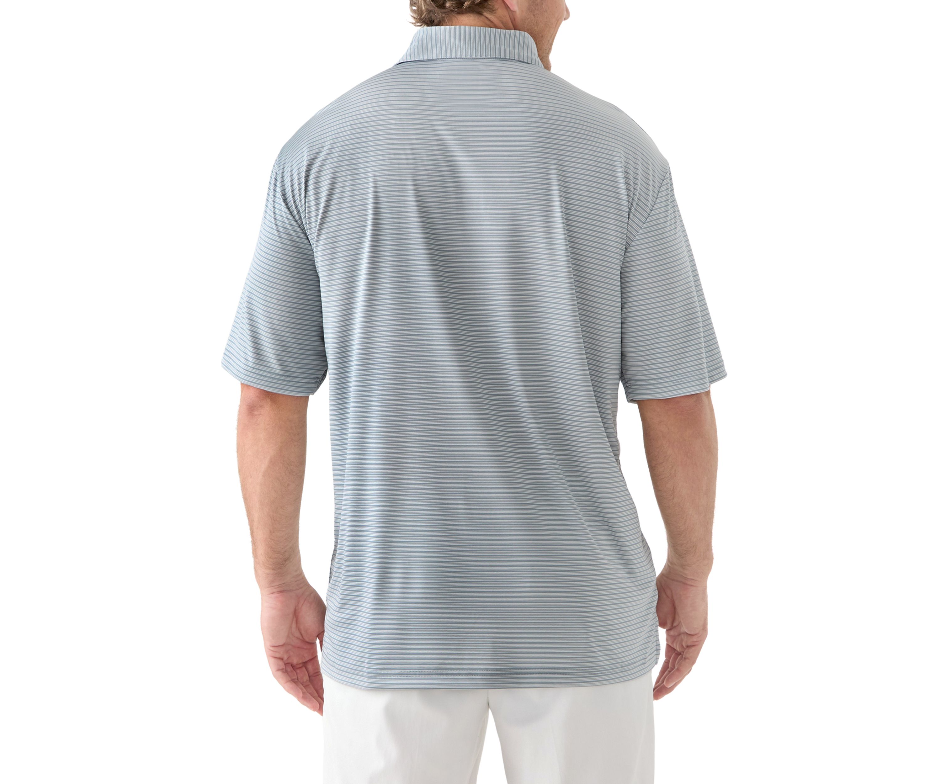 Big & Tall Short Sleeve Striped Polo Shirt with Self Collar 