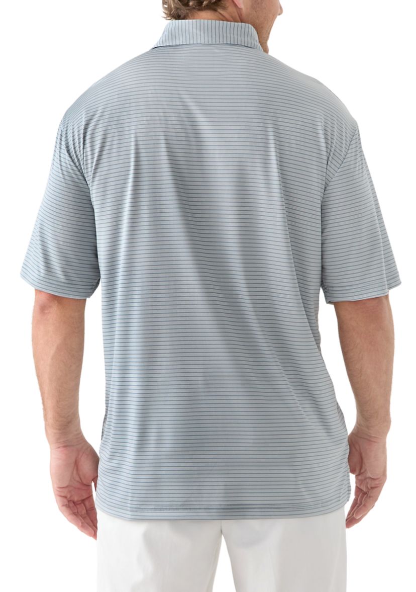 Big & Tall Short Sleeve Striped Polo Shirt with Self Collar 