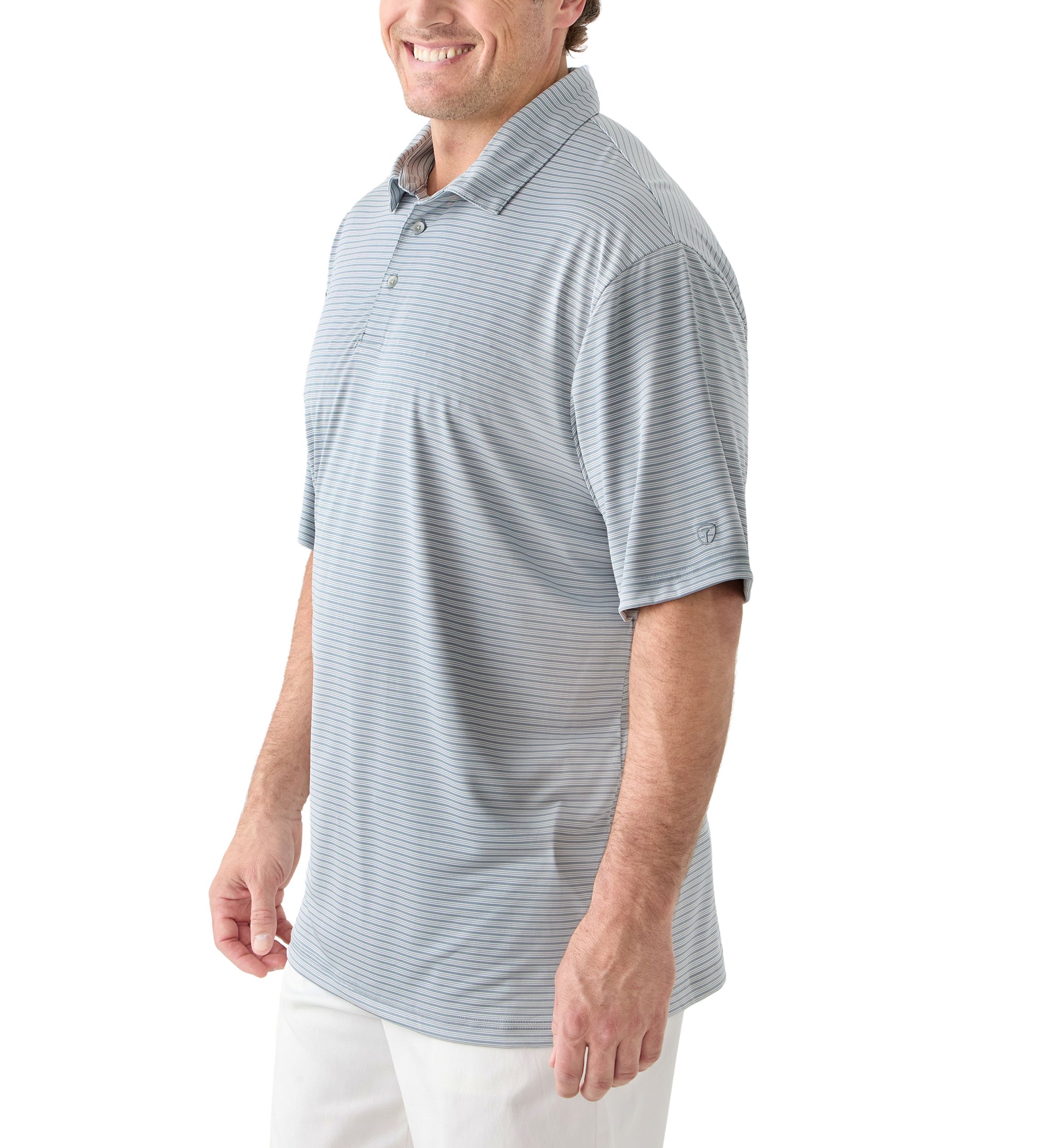 Big & Tall Short Sleeve Striped Polo Shirt with Self Collar 