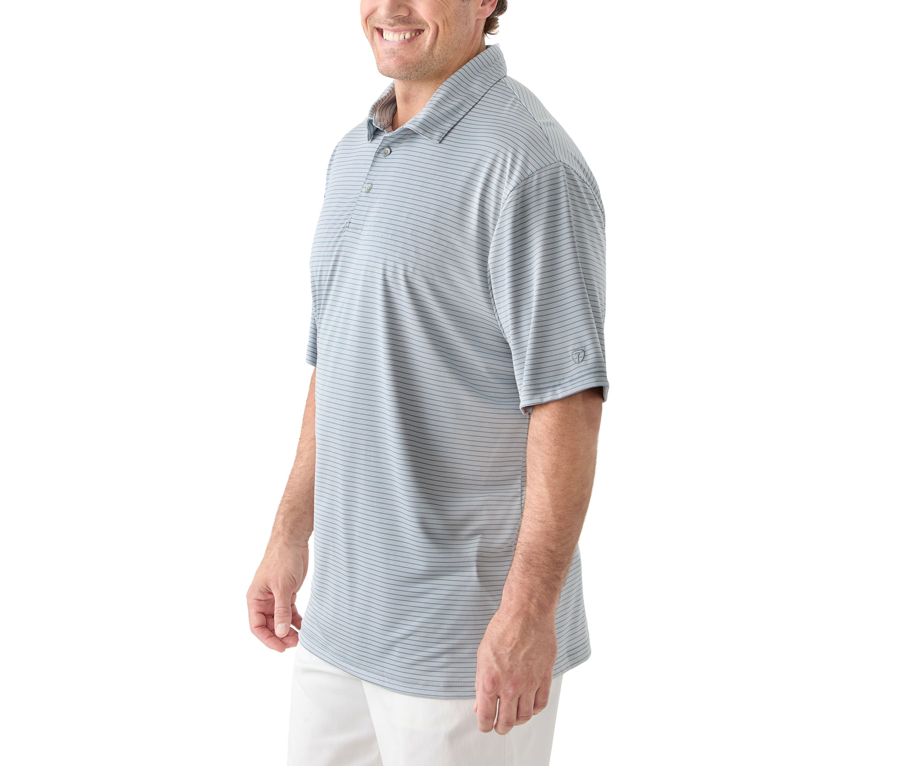 Big & Tall Short Sleeve Striped Polo Shirt with Self Collar 