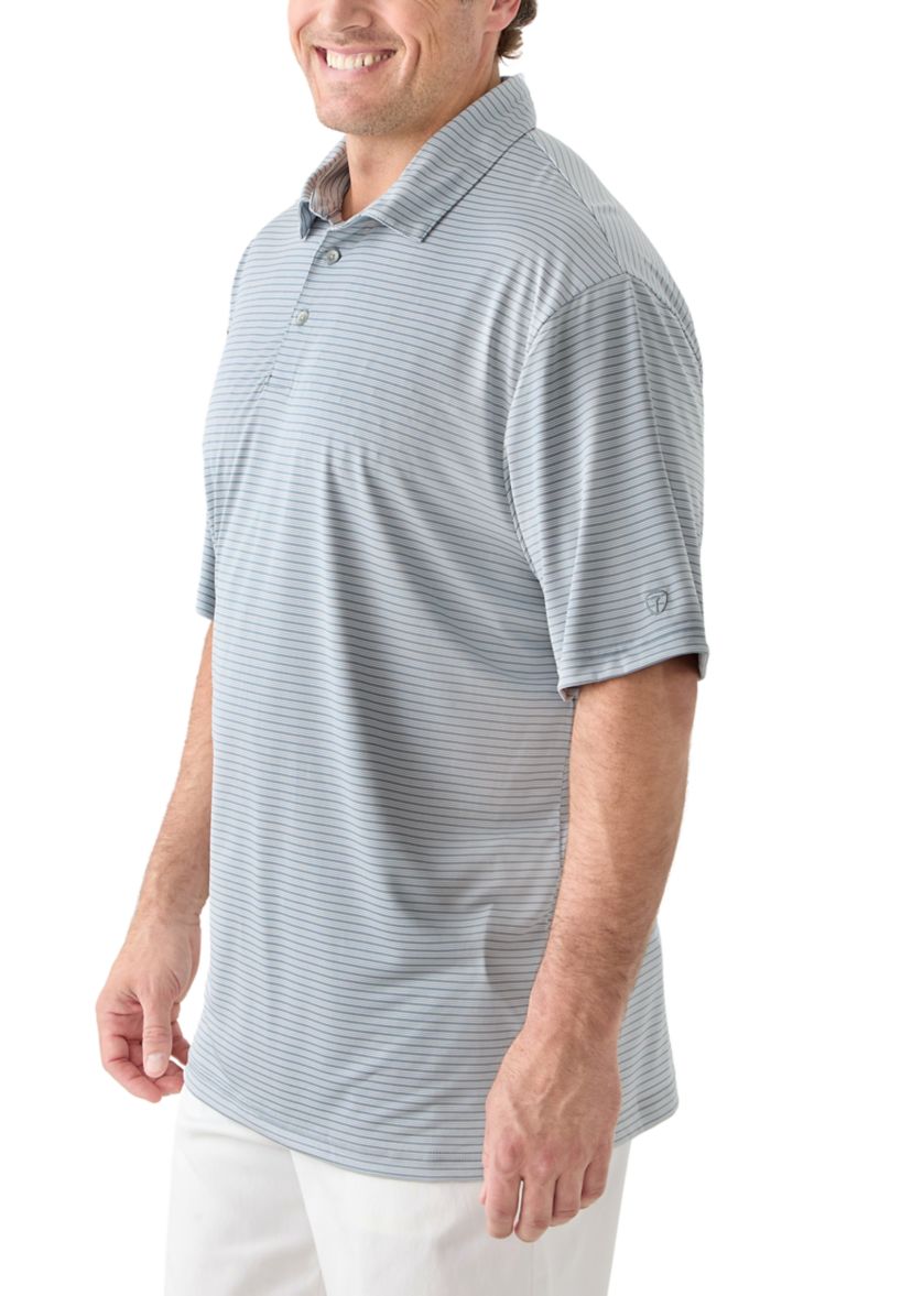 Big & Tall Short Sleeve Striped Polo Shirt with Self Collar 