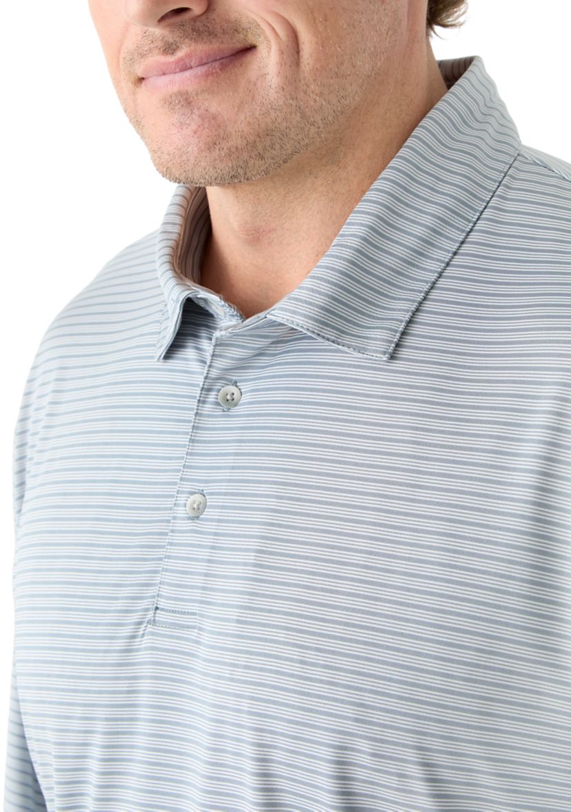 Big & Tall Short Sleeve Striped Polo Shirt with Self Collar 