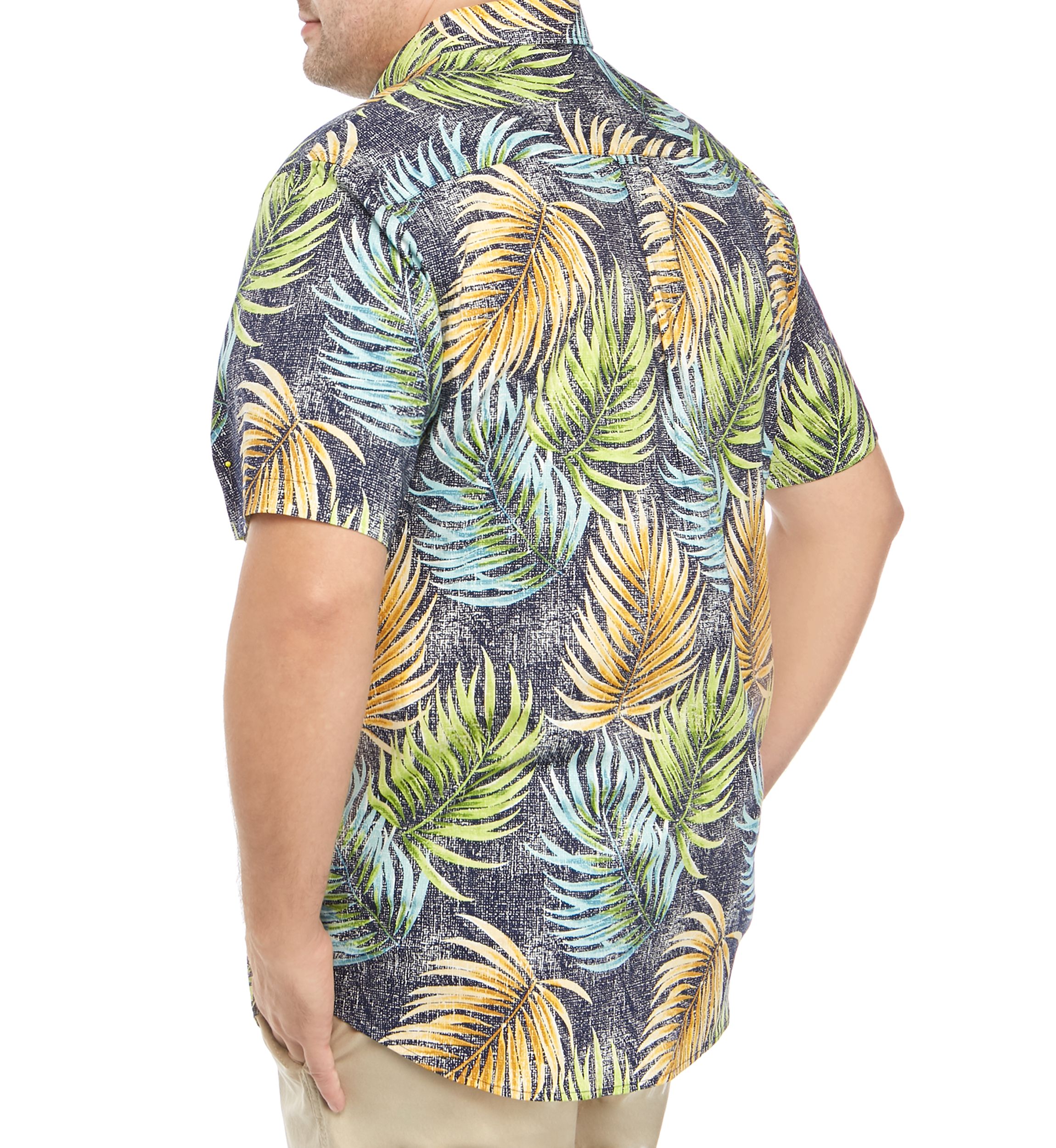 Big & Tall Short Sleeve Palm Print Printed Poplin Shirt