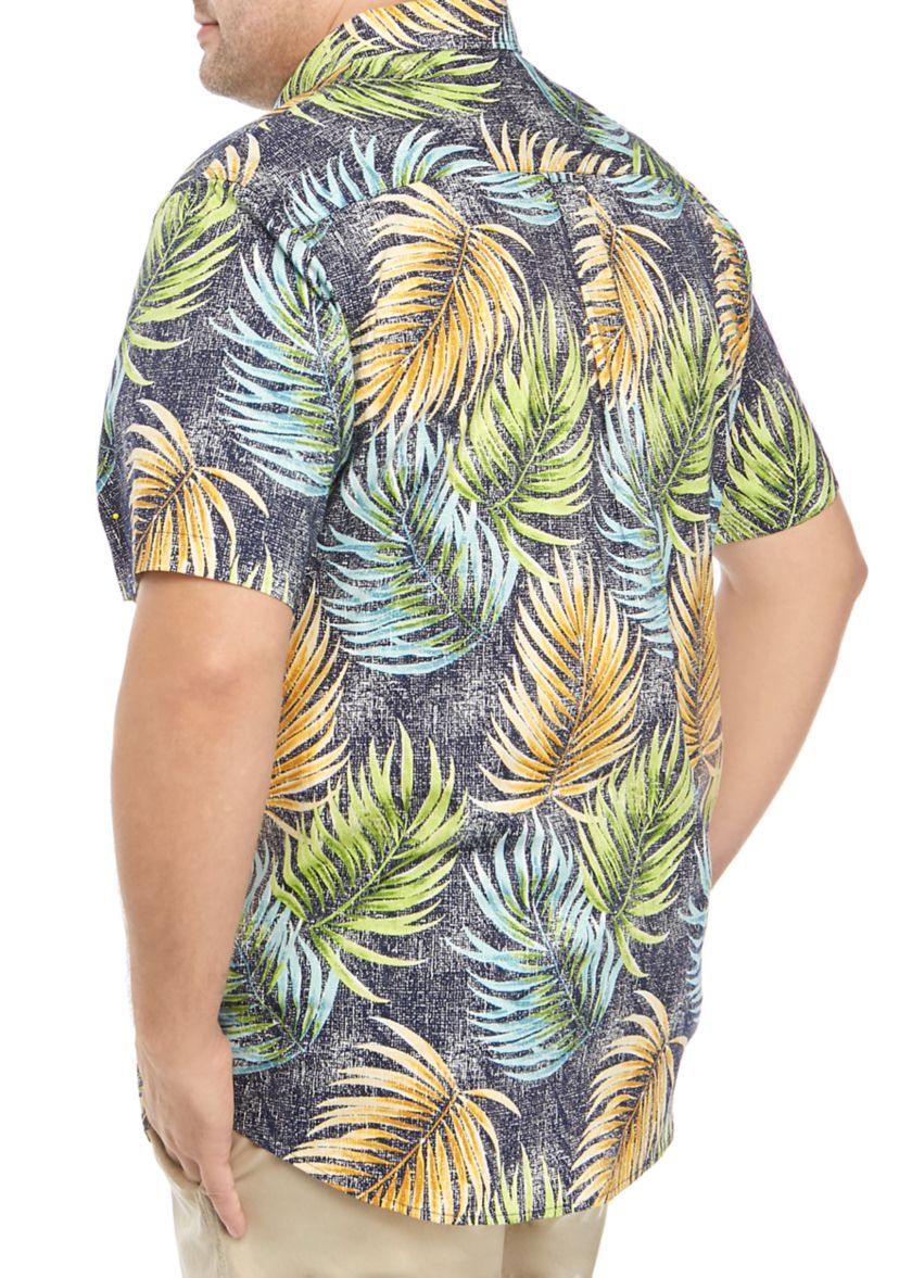 Big & Tall Short Sleeve Palm Print Printed Poplin Shirt
