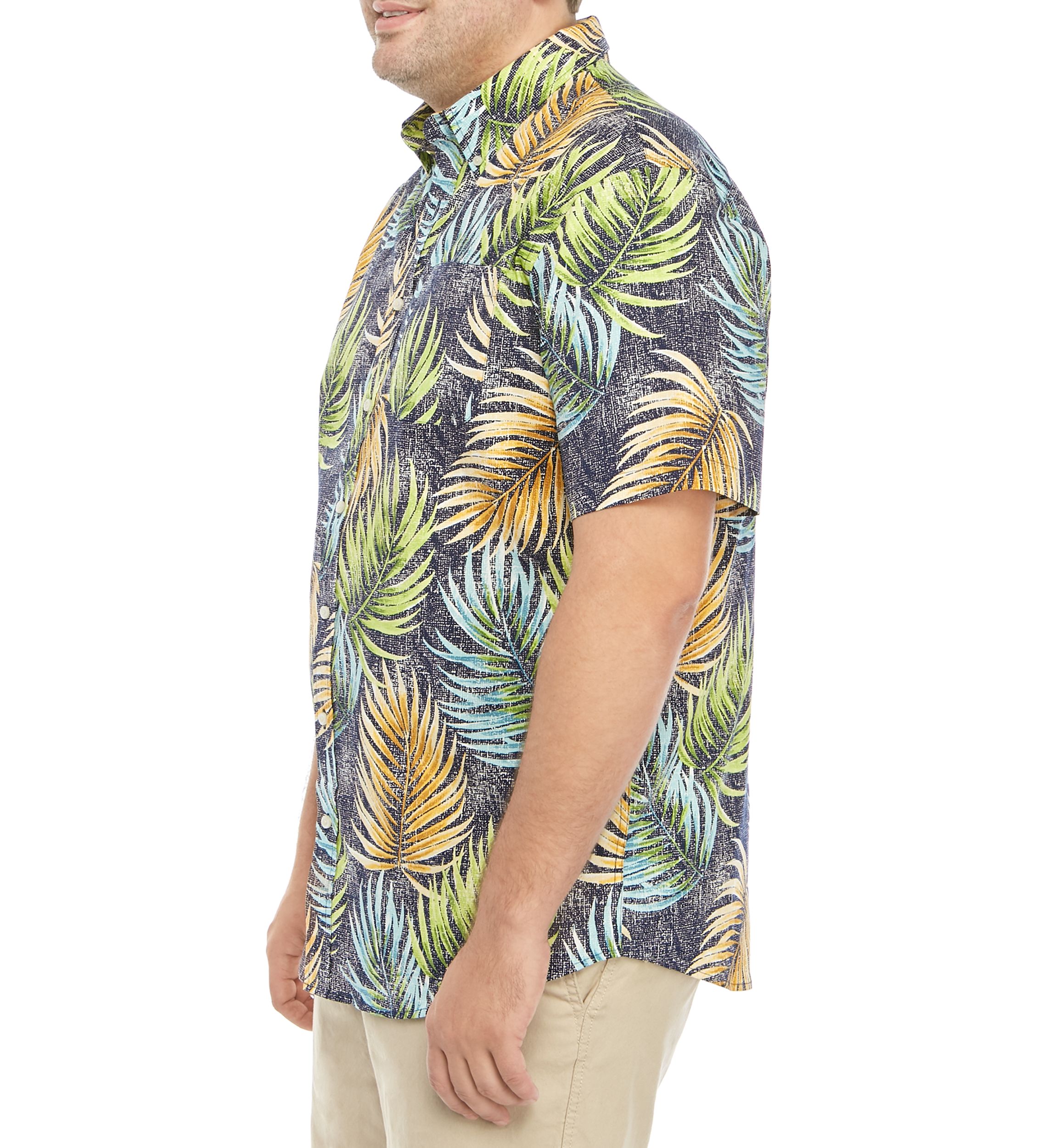Big & Tall Short Sleeve Palm Print Printed Poplin Shirt