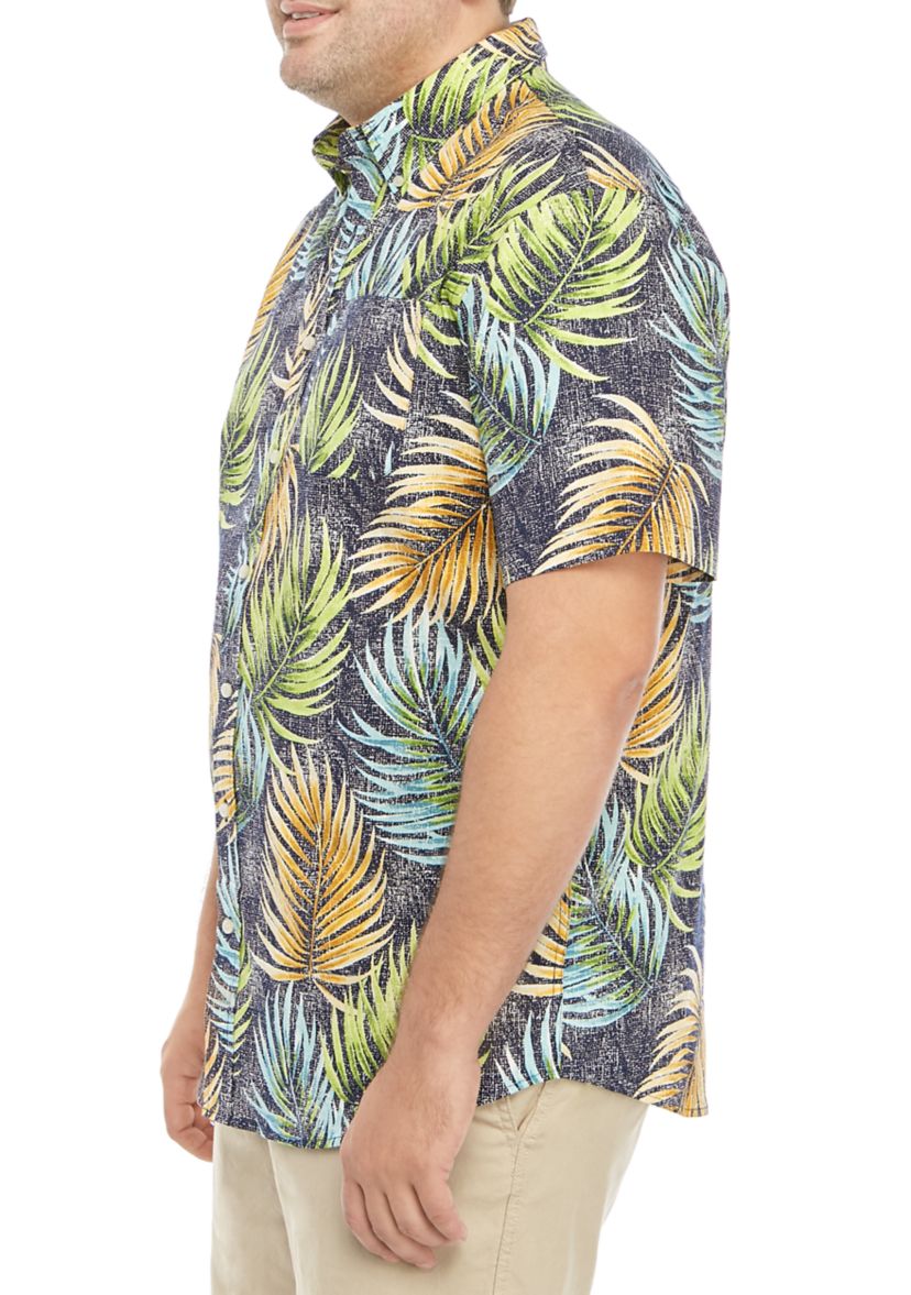 Big & Tall Short Sleeve Palm Print Printed Poplin Shirt