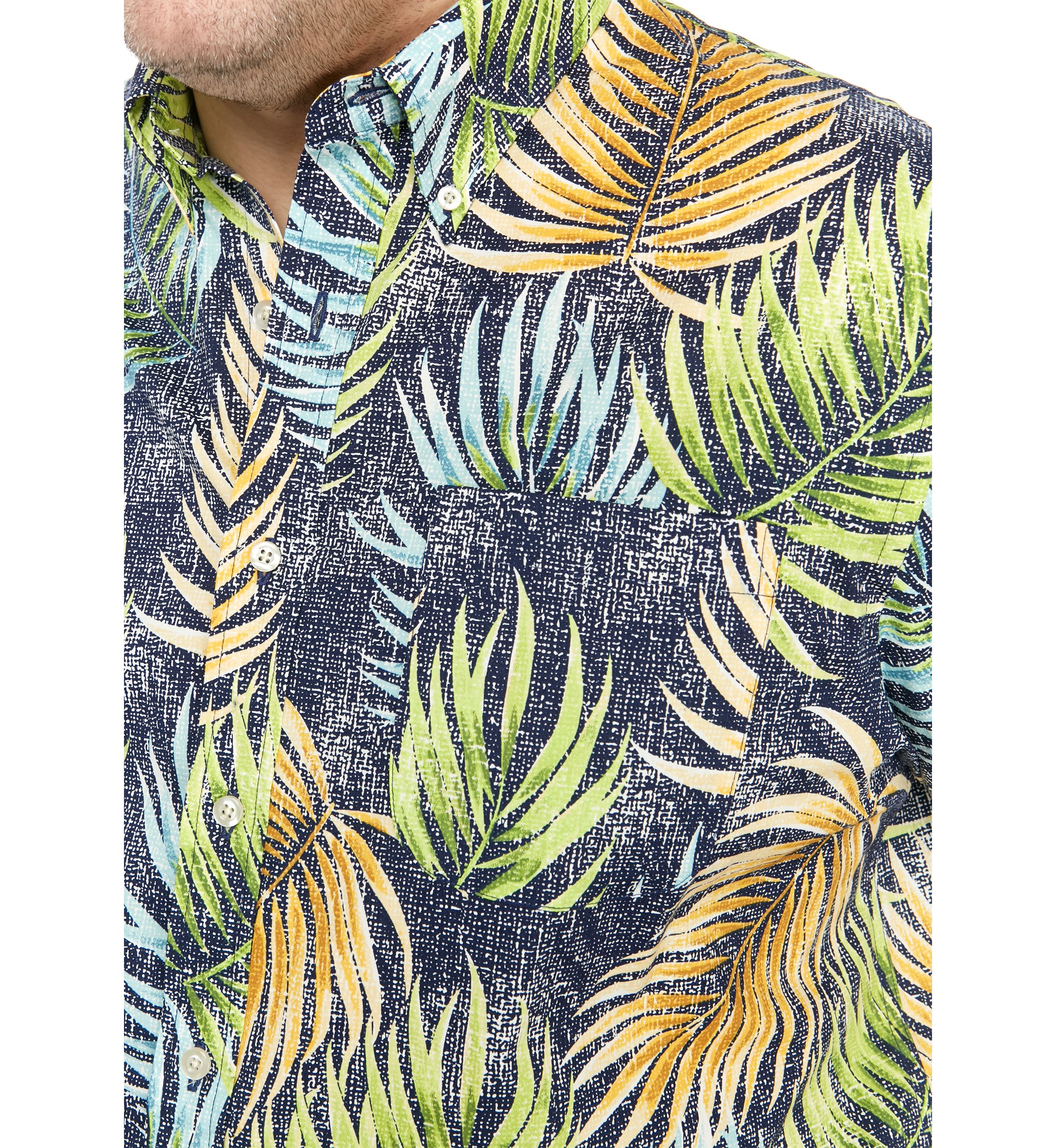 Big & Tall Short Sleeve Palm Print Printed Poplin Shirt