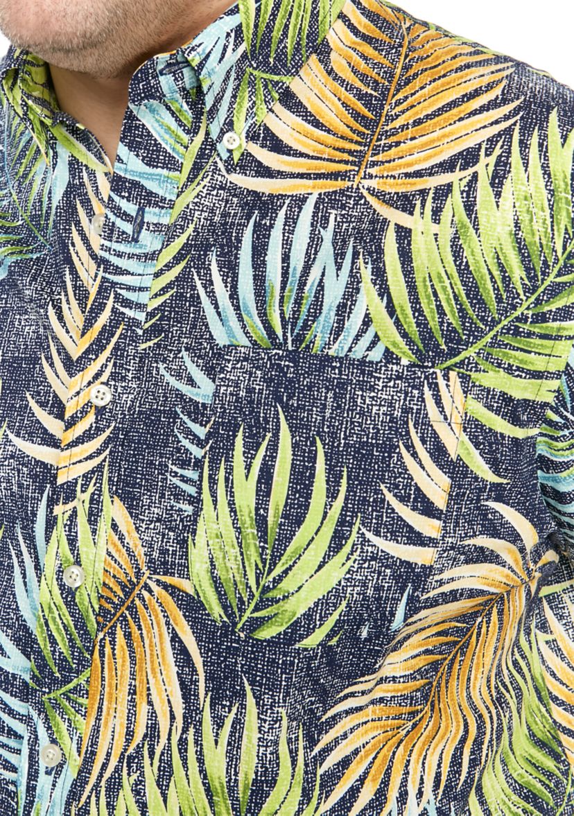 Big & Tall Short Sleeve Palm Print Printed Poplin Shirt