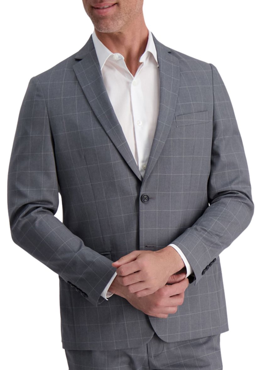 Mens Heather Windowpane Slim Fit Suit Separate Coat