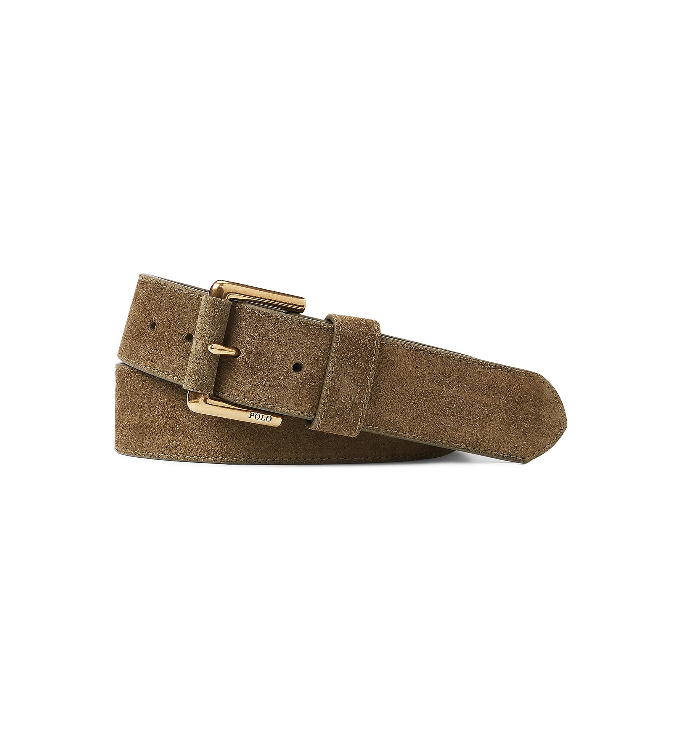 Roller-Buckle Suede Belt