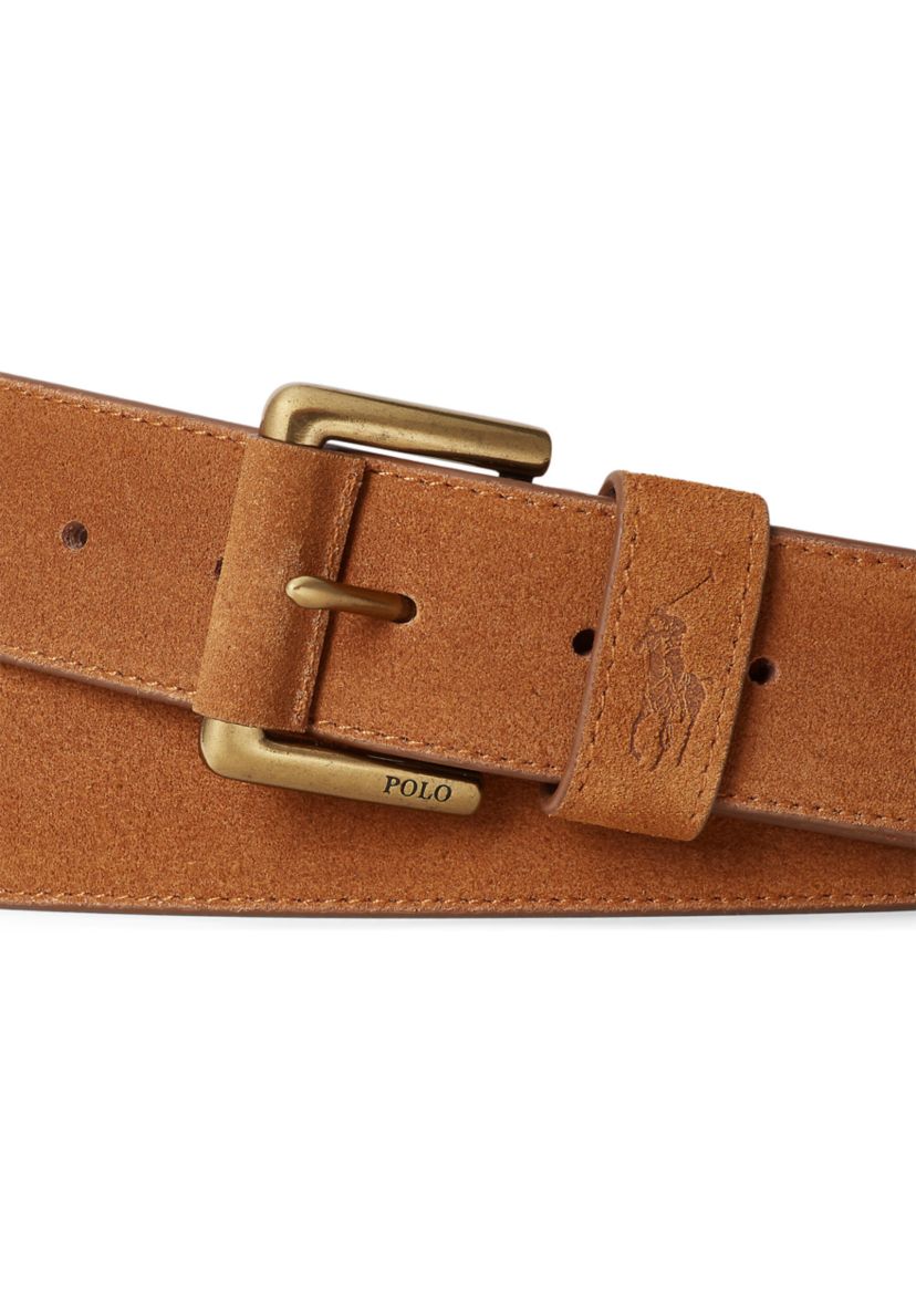 Roller-Buckle Suede Belt