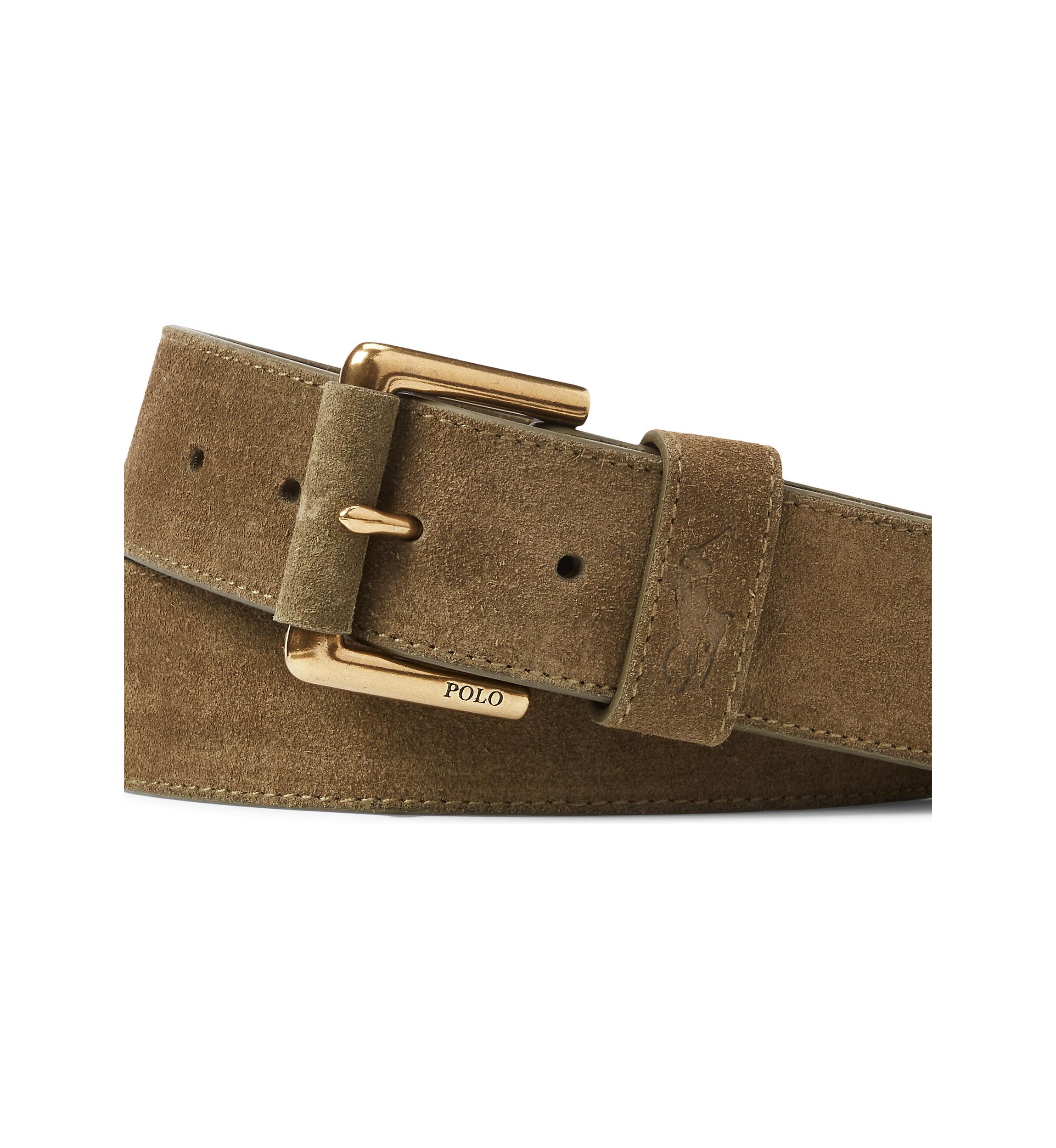 Roller-Buckle Suede Belt