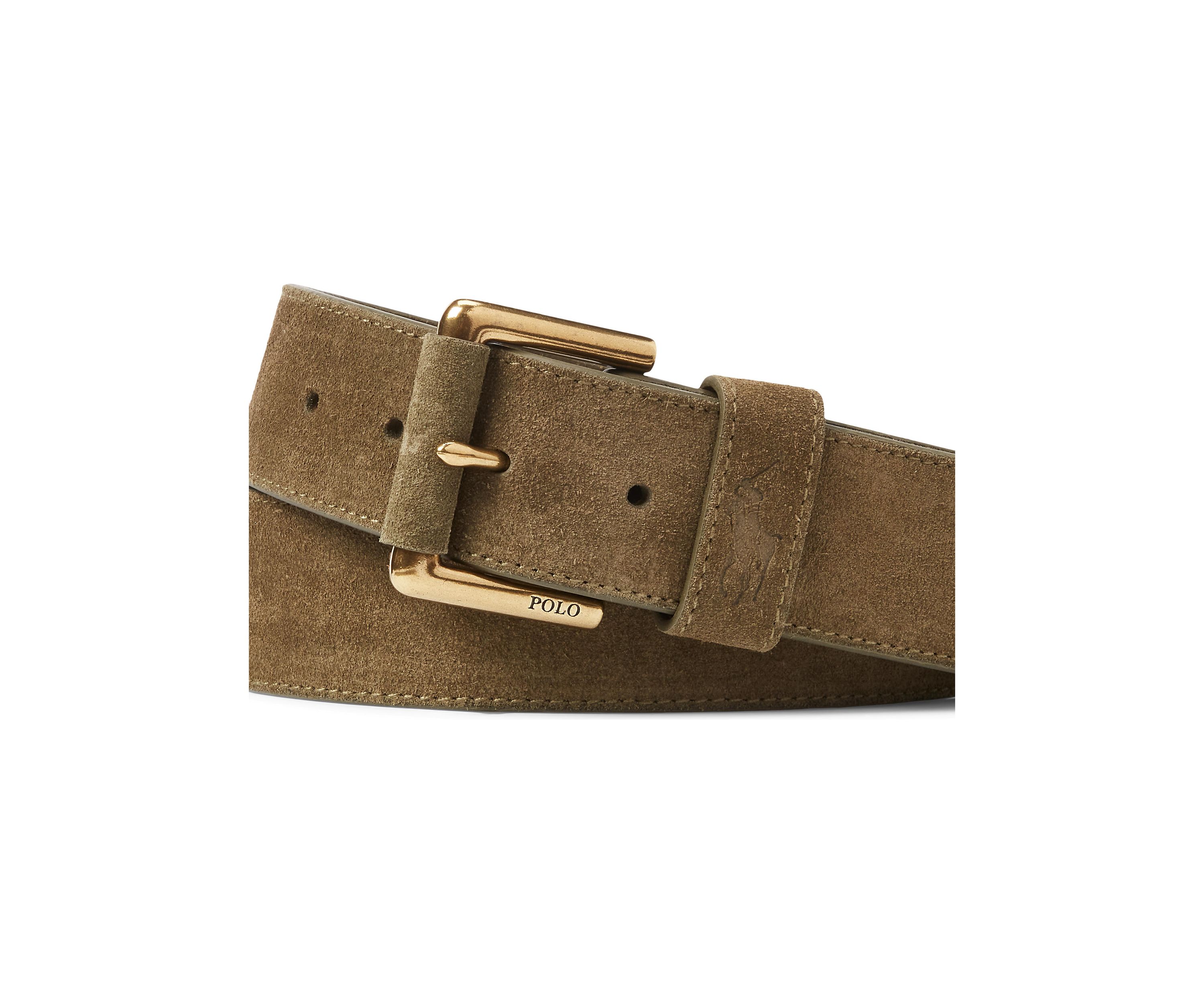 Roller-Buckle Suede Belt