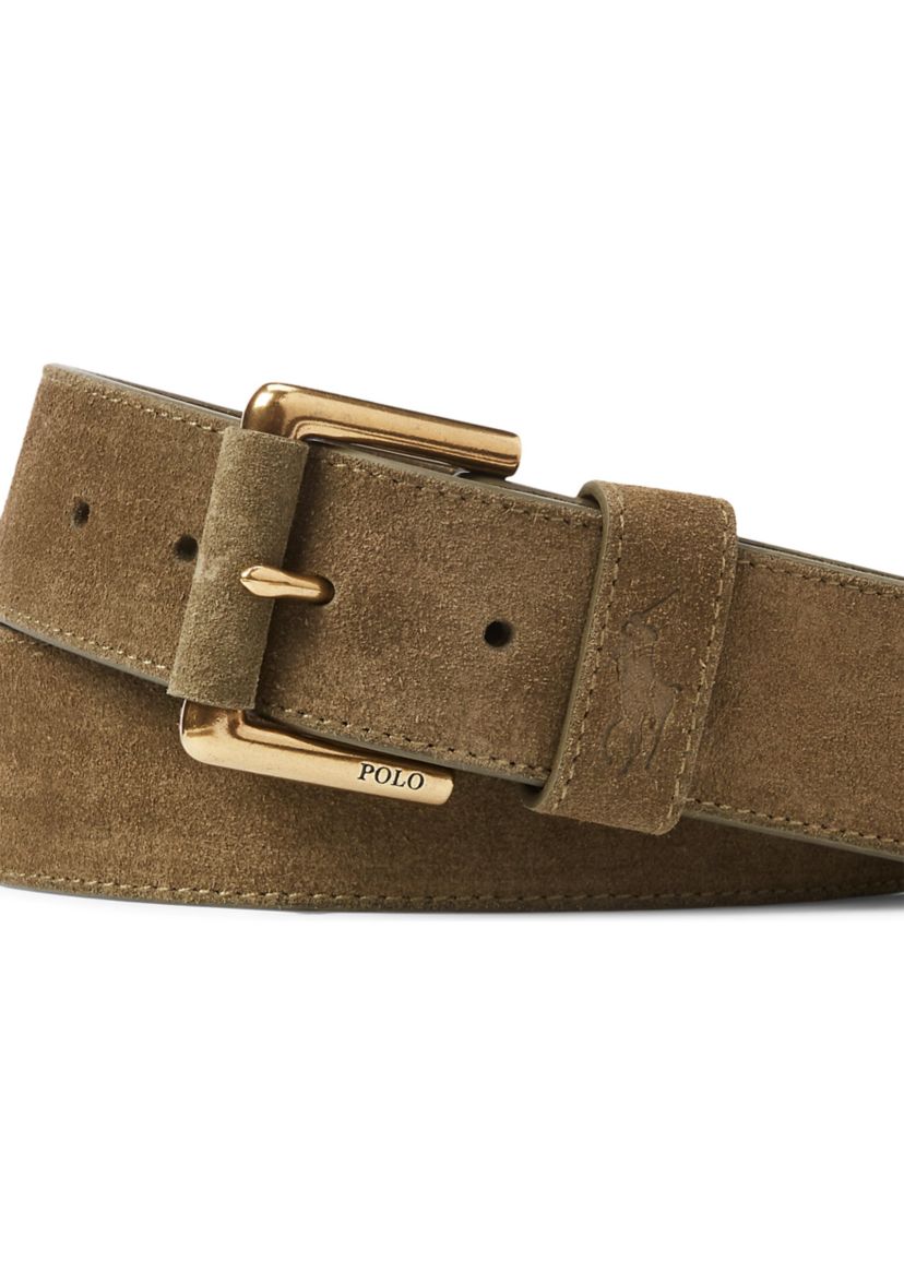 Roller-Buckle Suede Belt