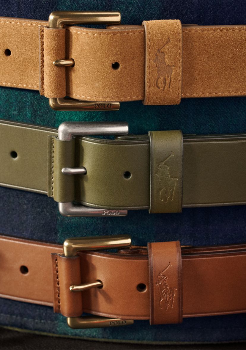 Roller-Buckle Suede Belt