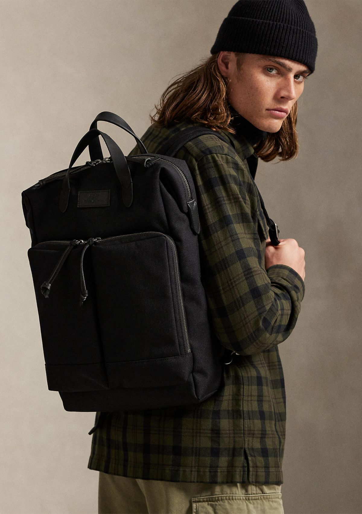 Leather-Trim Convertible Backpack-Tote