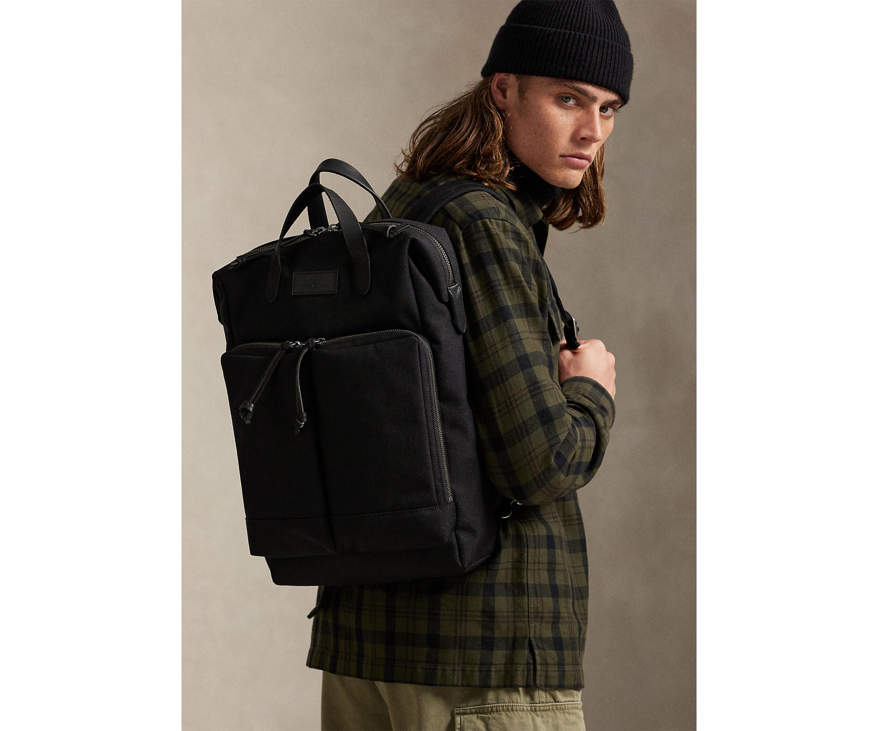 Leather-Trim Convertible Backpack-Tote