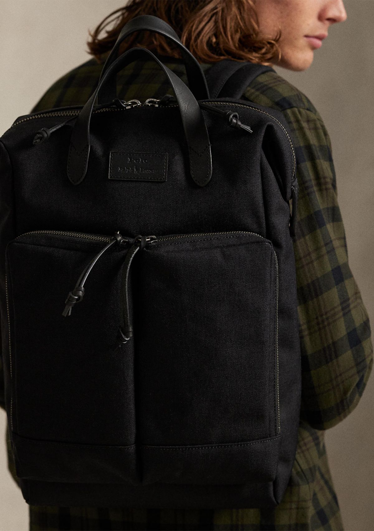 Leather-Trim Convertible Backpack-Tote