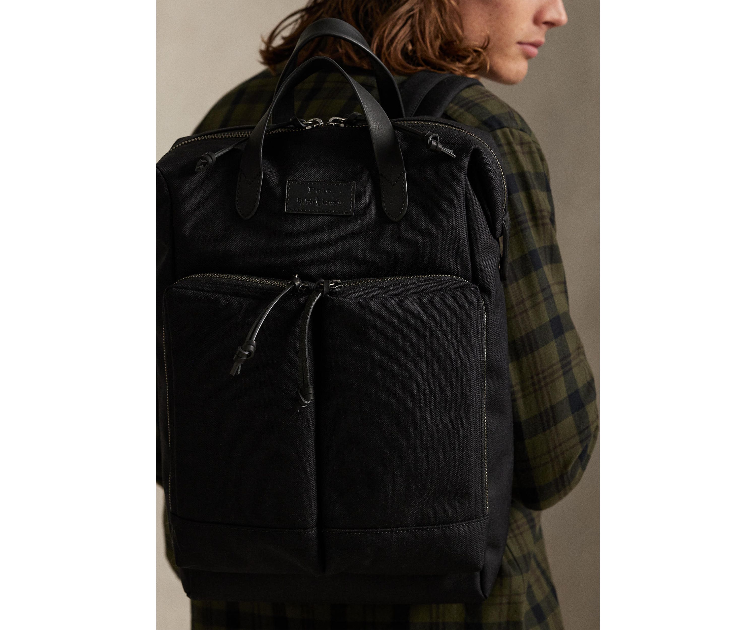 Leather-Trim Convertible Backpack-Tote