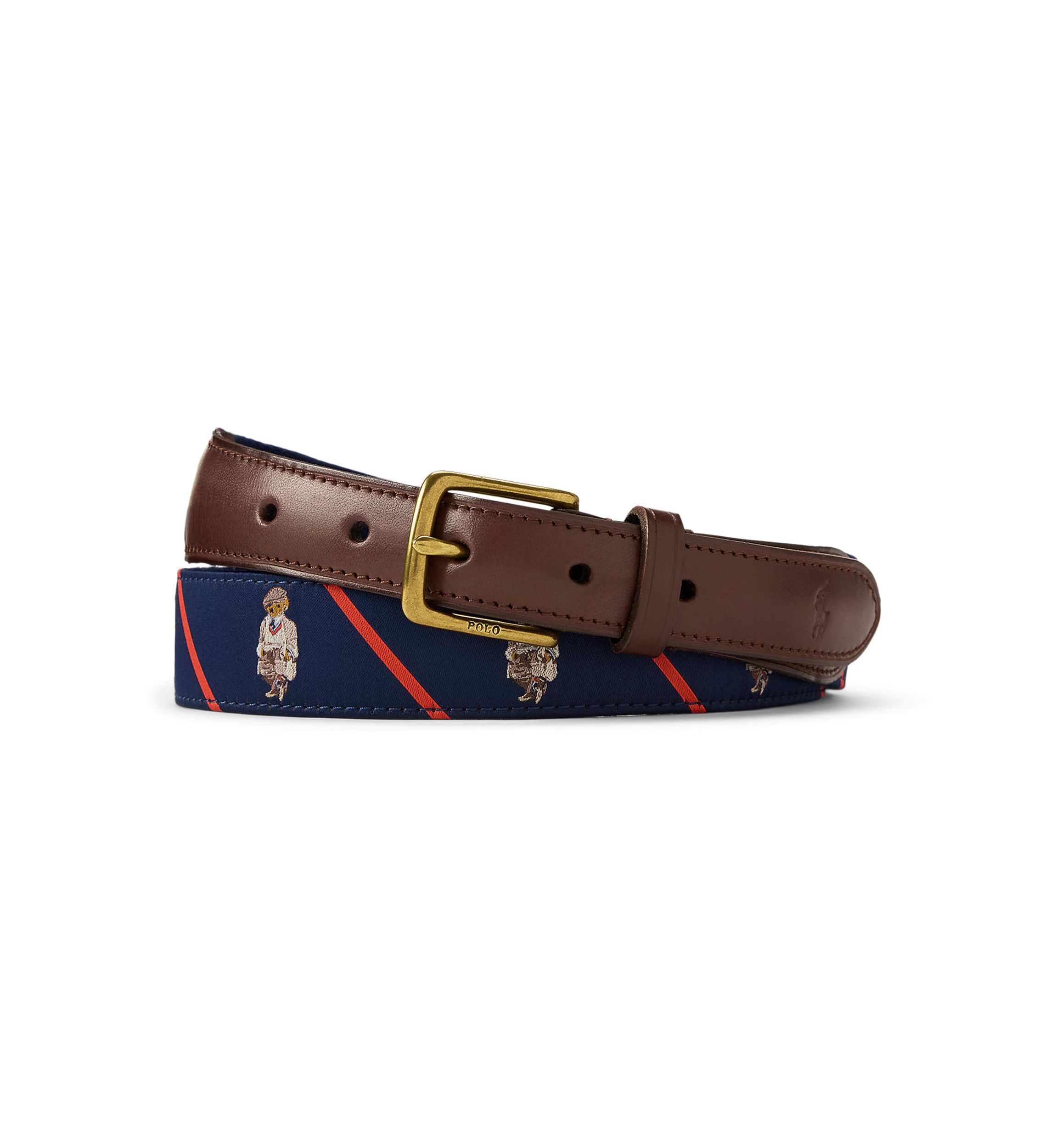 Polo Bear Leather-Trim Belt
