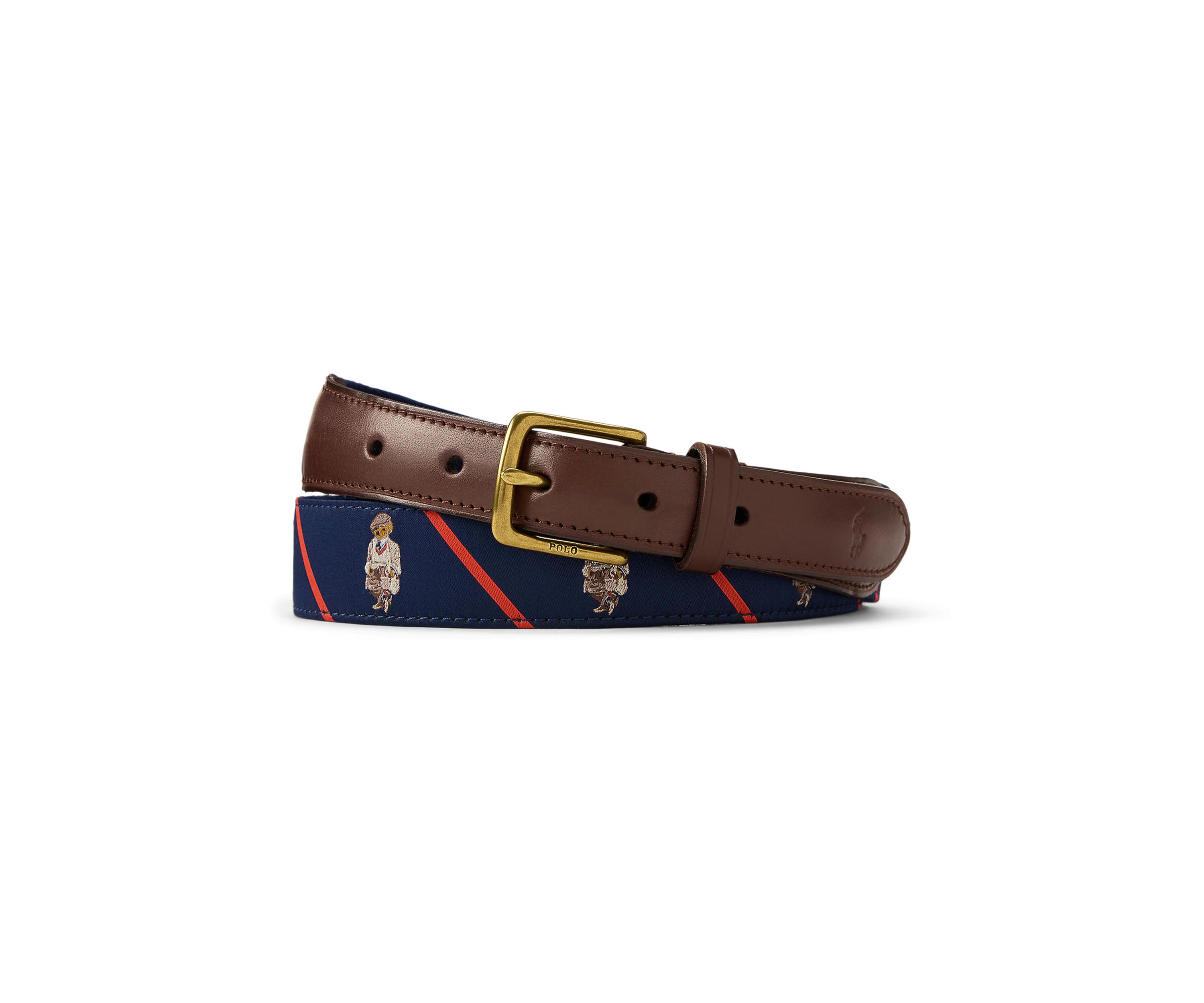 Polo Bear Leather-Trim Belt