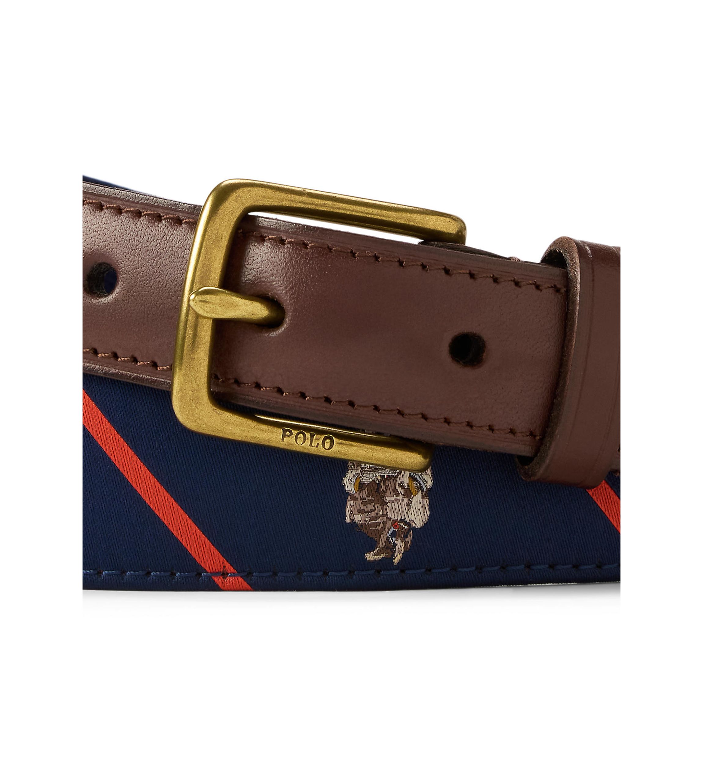 Polo Bear Leather-Trim Belt