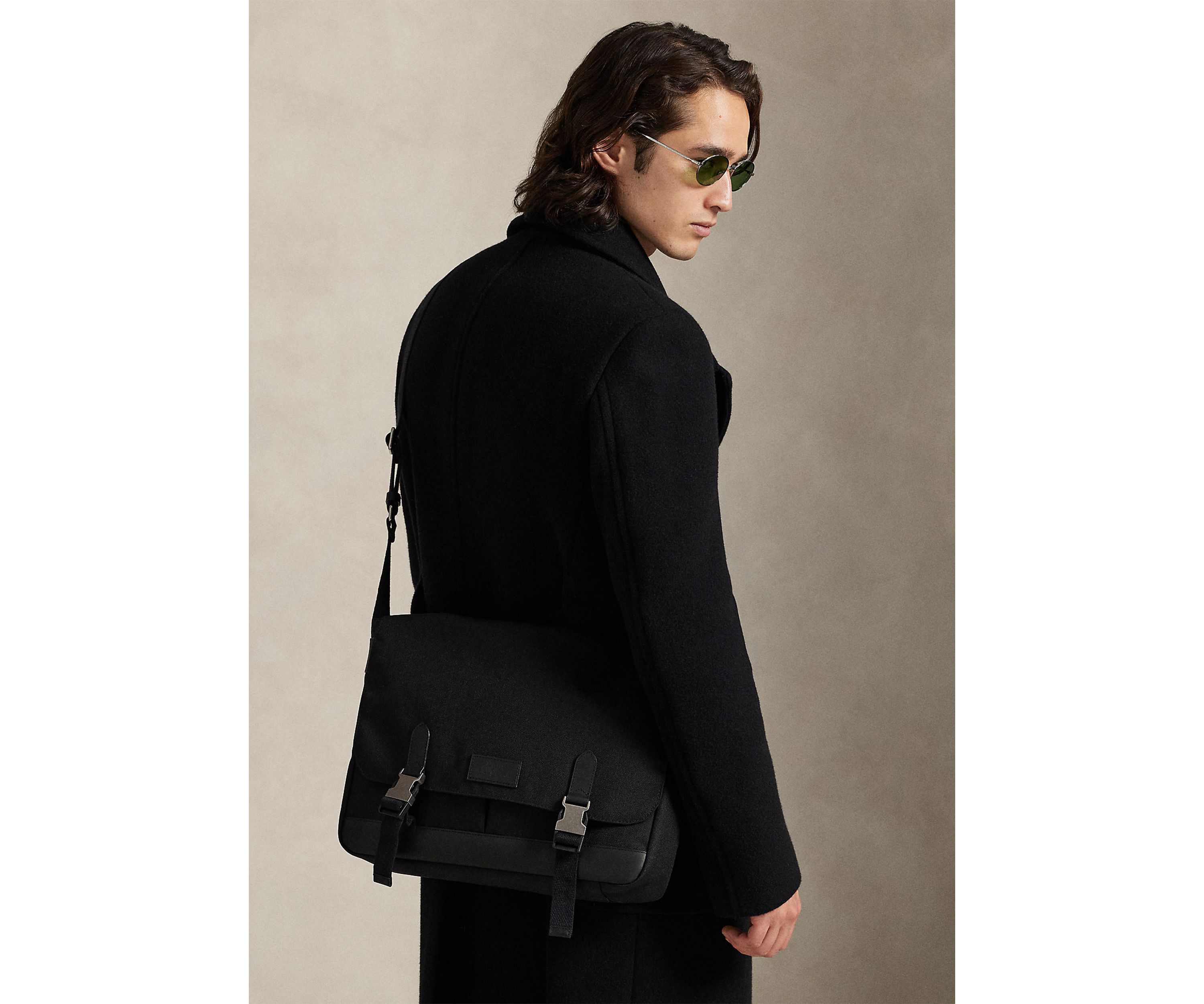 Leather-Trim Travel Messenger Bag
